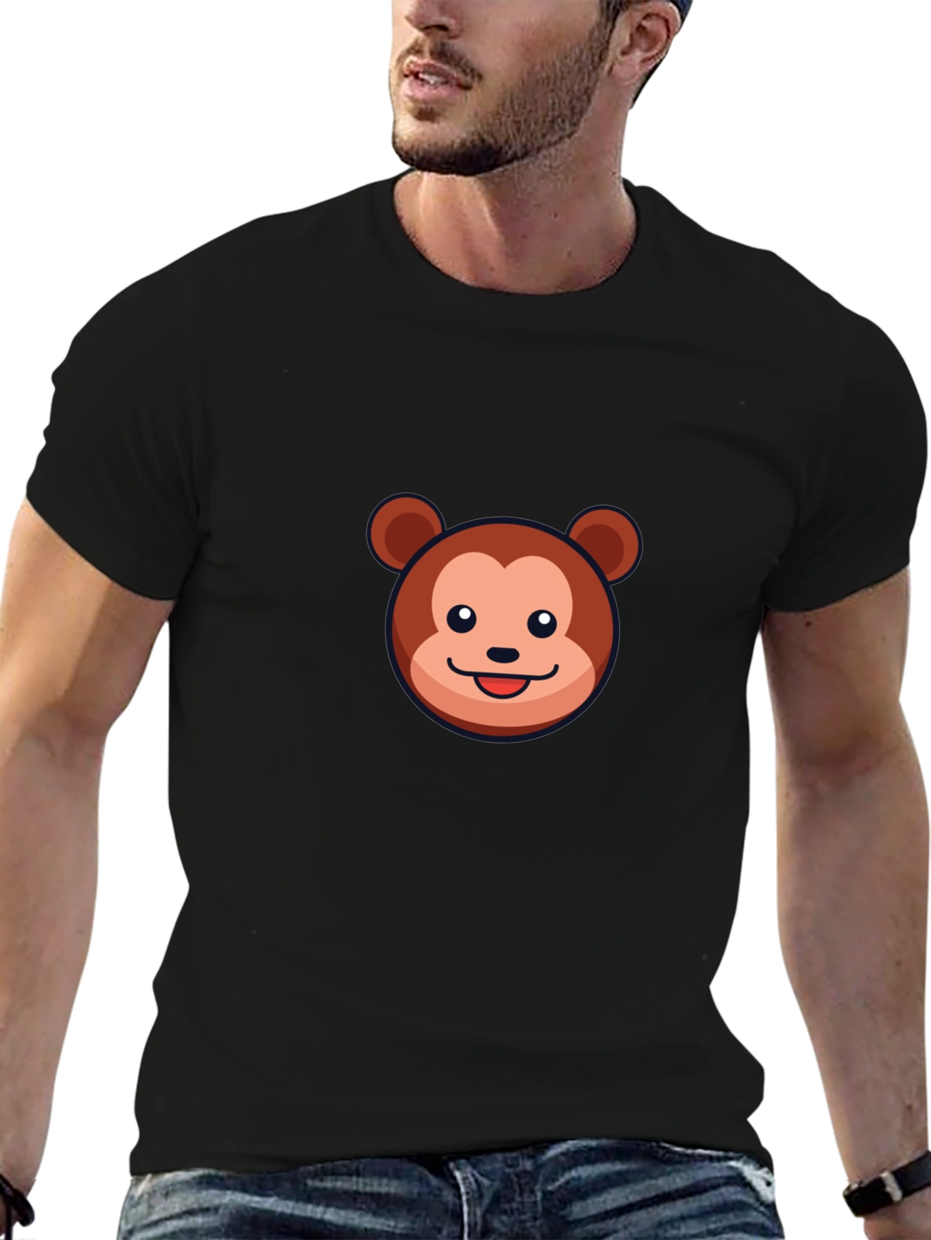 Cute Monkey Graphic Tee - Soft Black Cotton T-Shirt