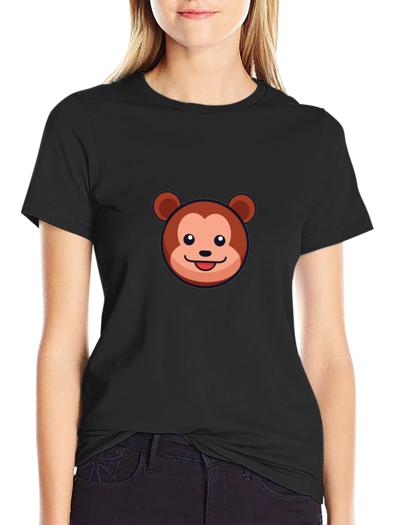 Cute Monkey Graphic Tee - Soft Black Cotton T-Shirt