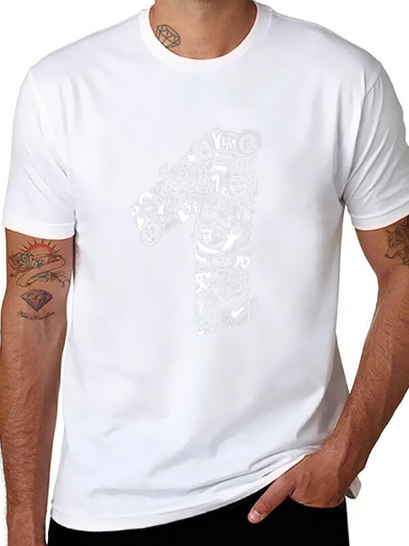 Doodle Number One Graphic Black Tee