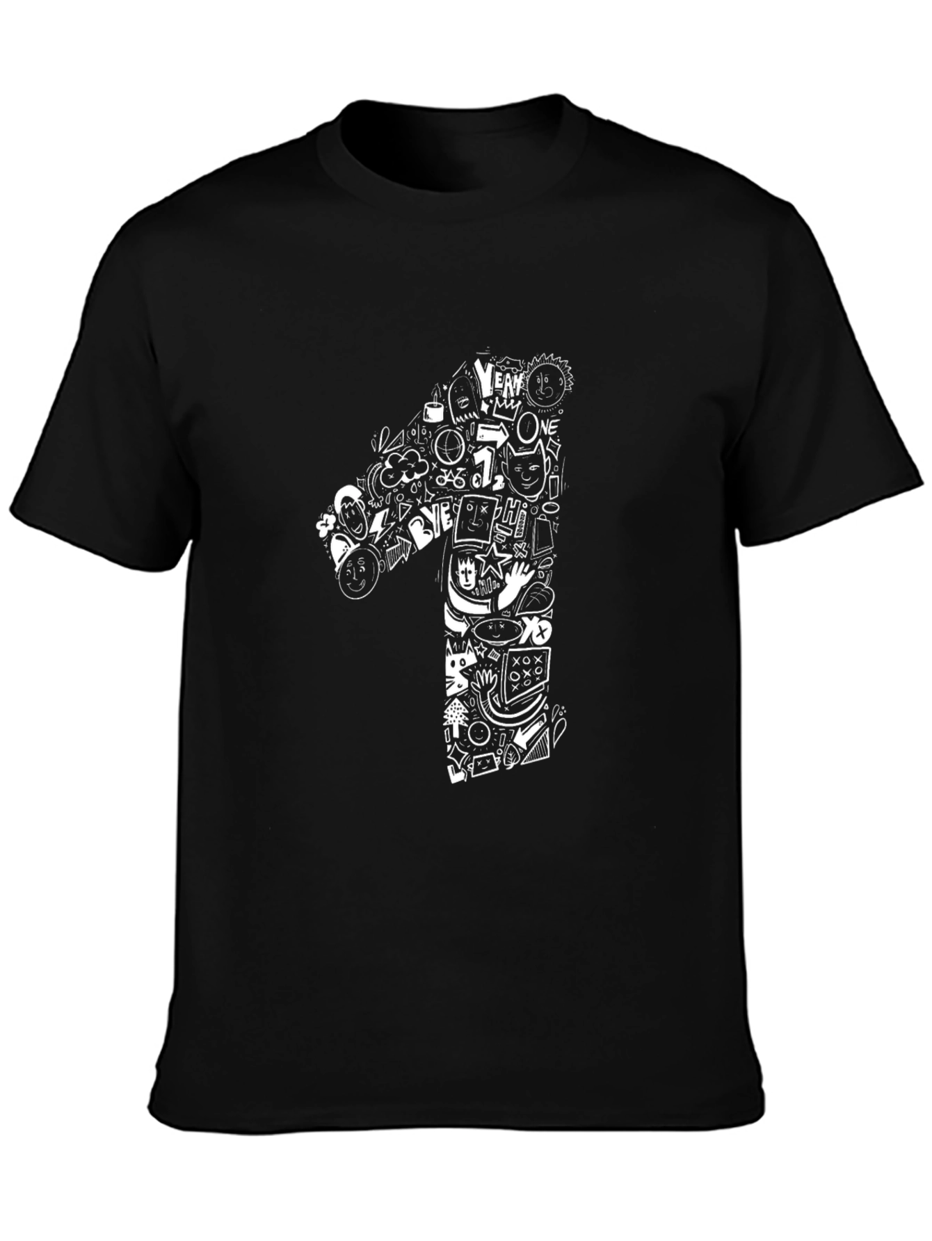 Doodle Number One Graphic Black Tee