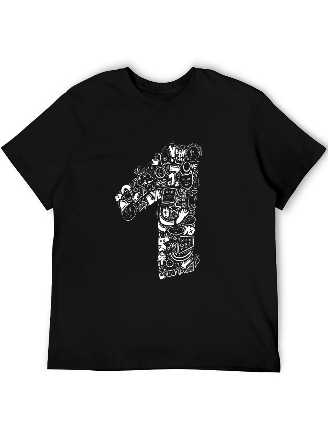 Doodle Number One Graphic Black Tee