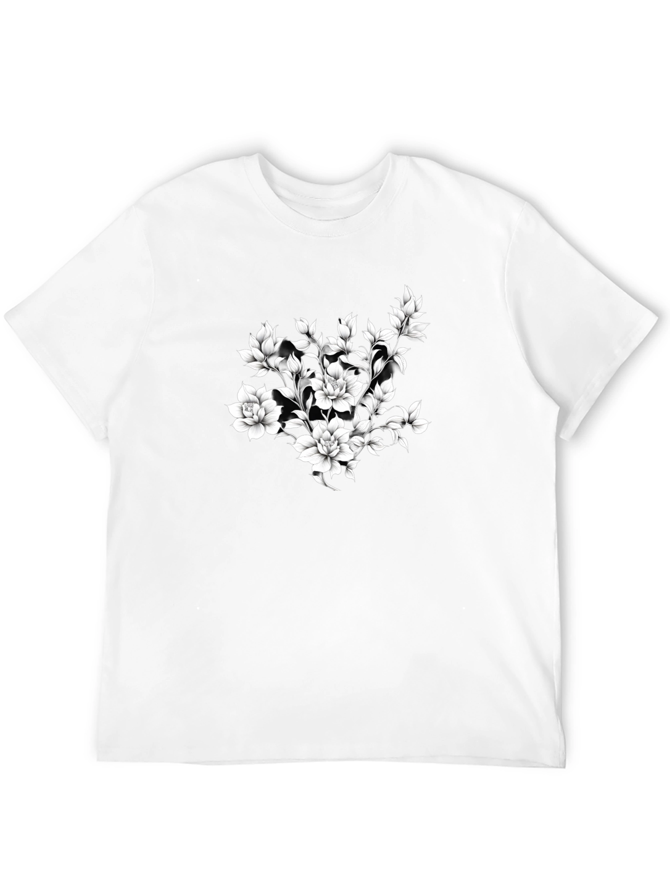 Elegant Floral Print Black T-Shirt