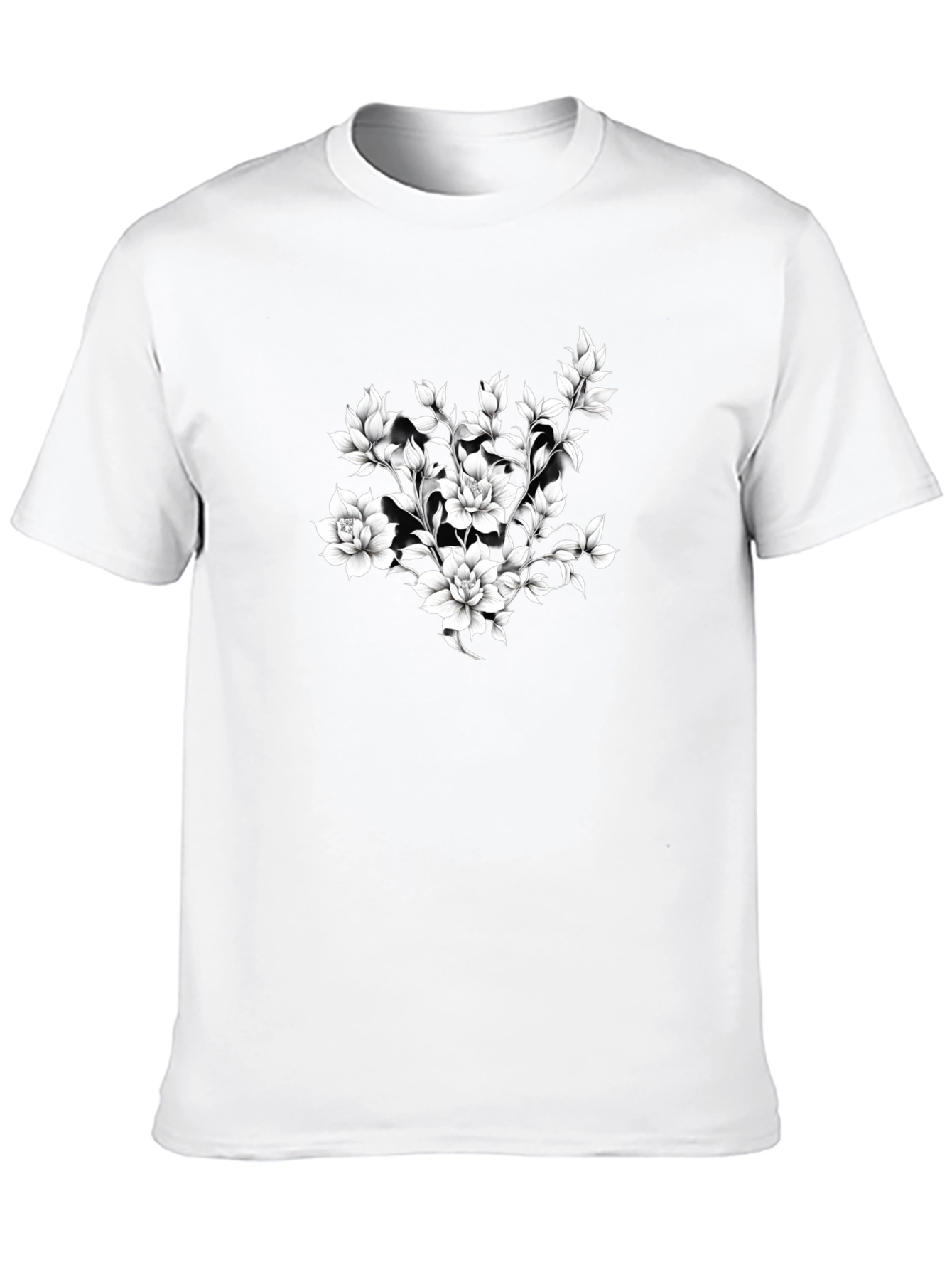Elegant Floral Print Black T-Shirt