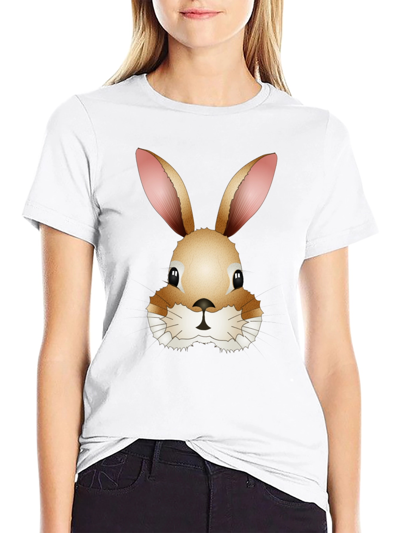 Cute Bunny Rabbit Head Black T-Shirt