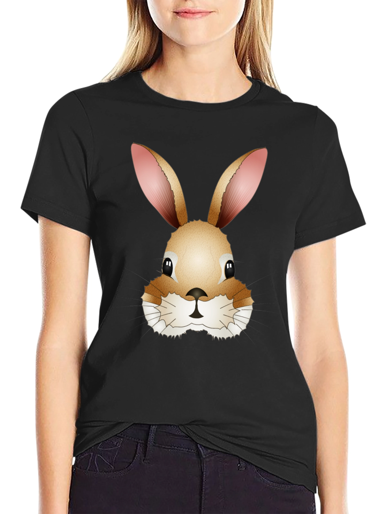 Cute Bunny Rabbit Head Black T-Shirt