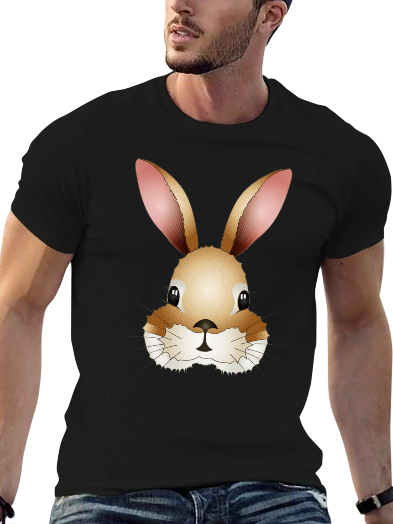 Cute Bunny Rabbit Head Black T-Shirt