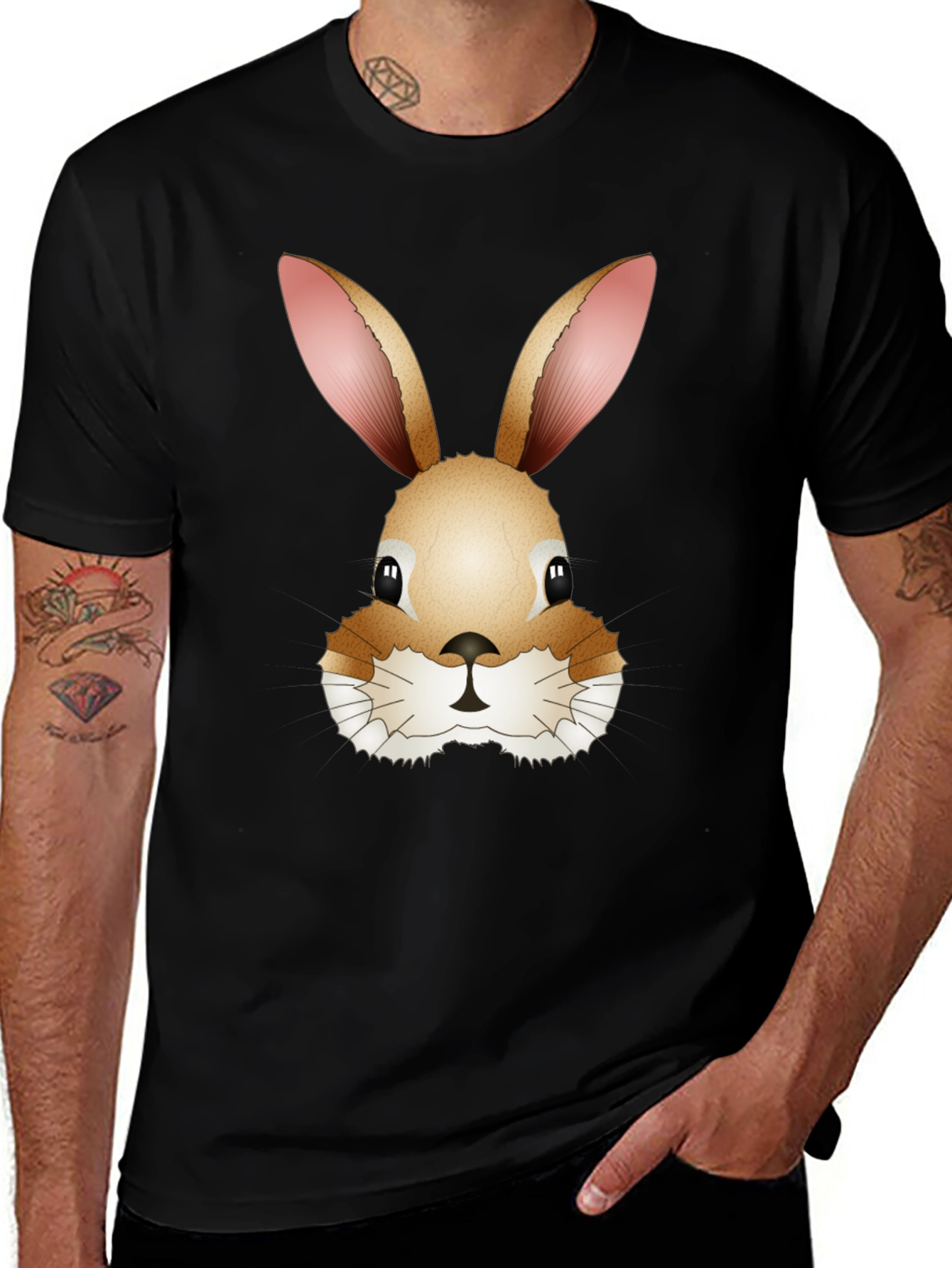 Cute Bunny Rabbit Head Black T-Shirt
