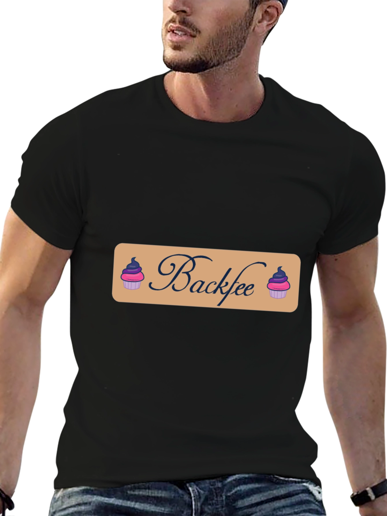 Backfee Black T-Shirt with Cupcake Design