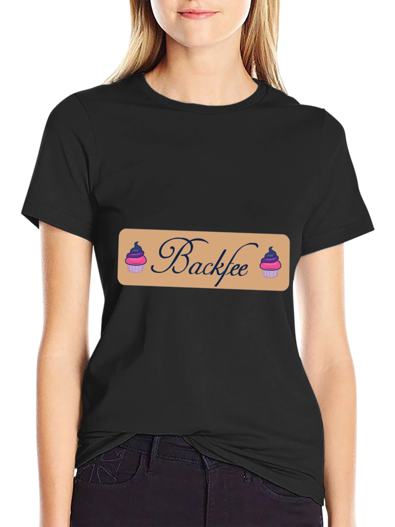 Backfee Black T-Shirt with Cupcake Design