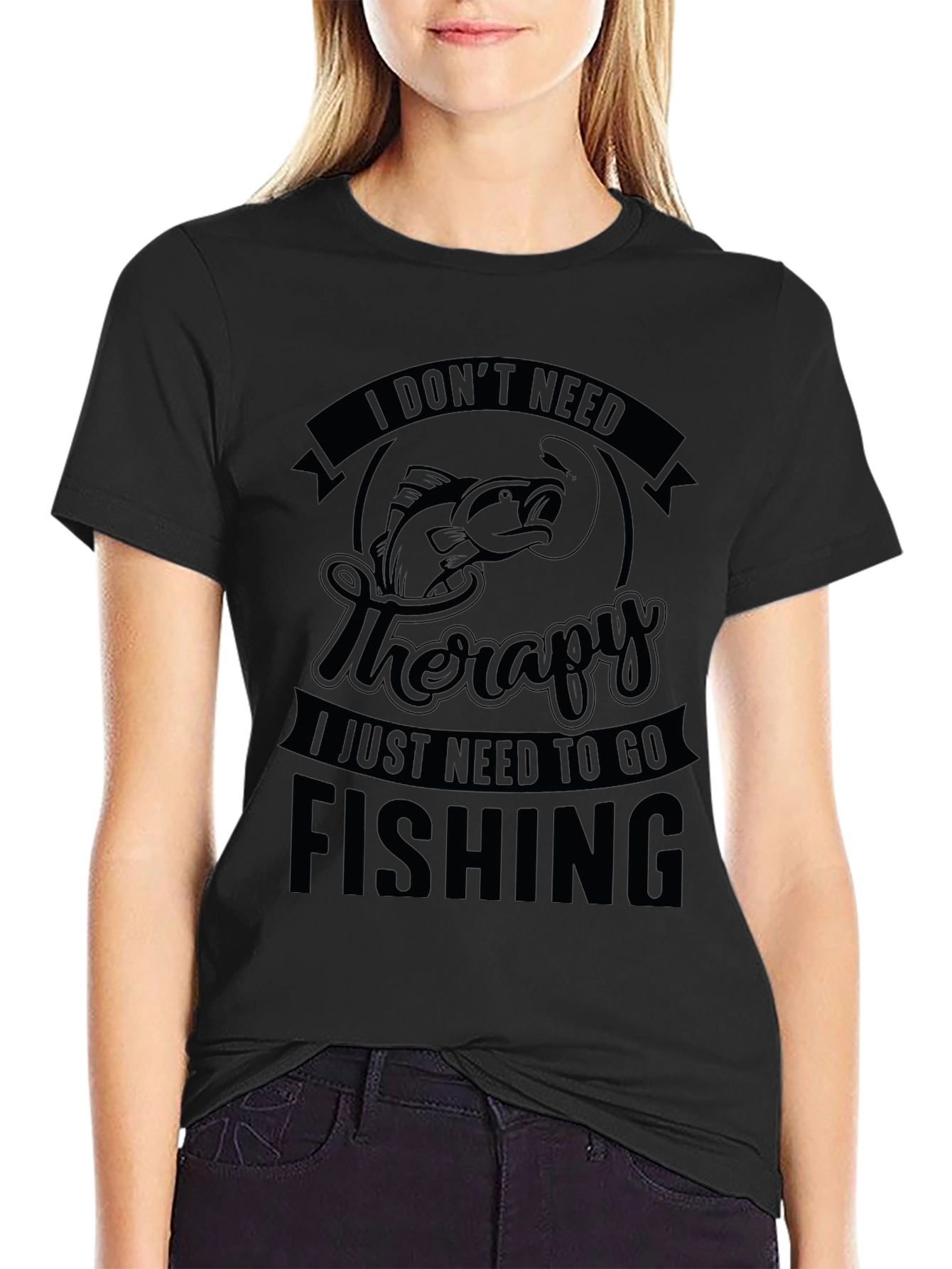 Fishing Therapy Black T-Shirt