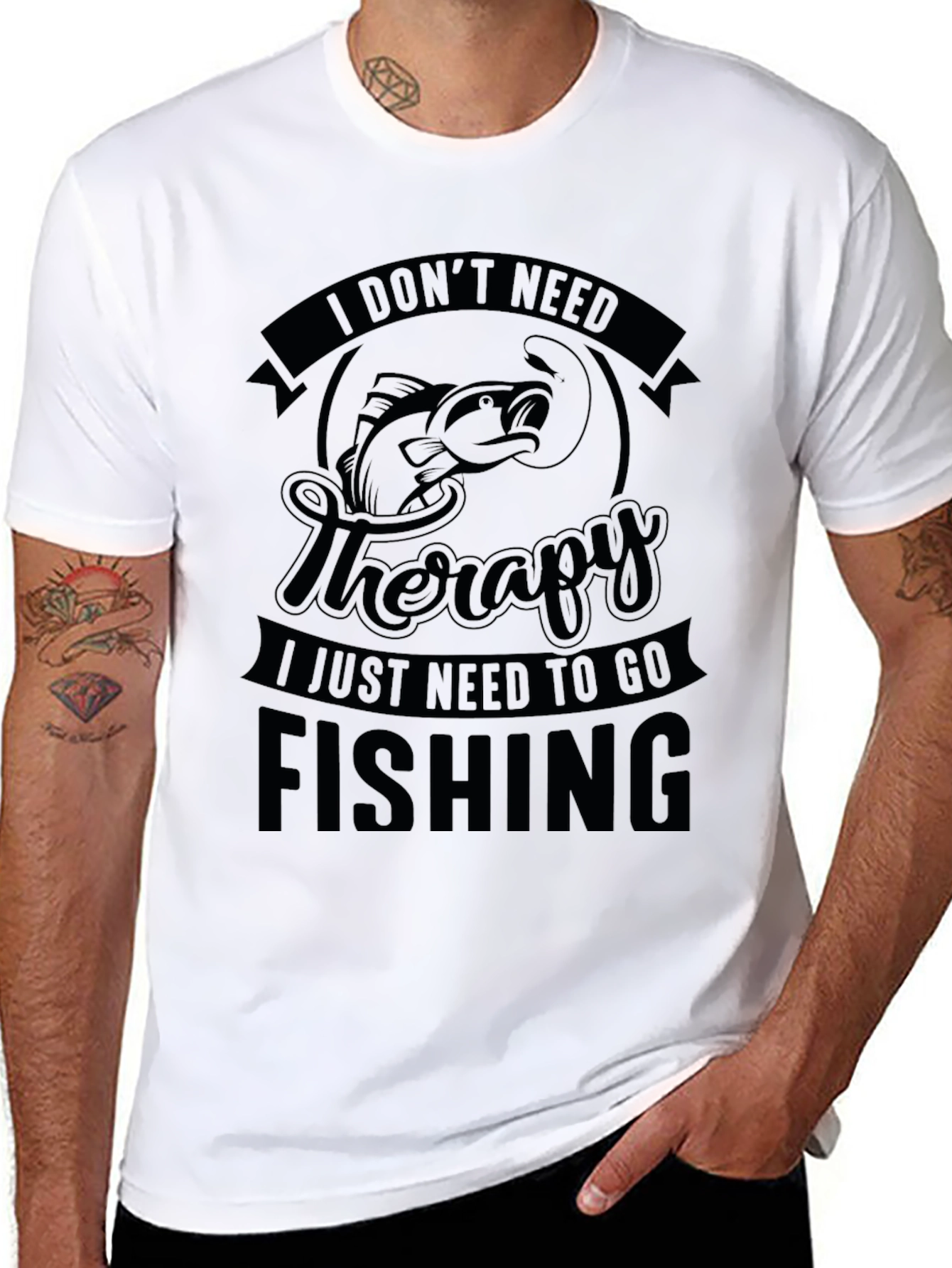 Fishing Therapy Black T-Shirt