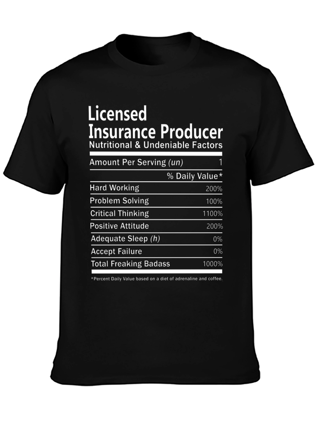 Licensed Insurance Producer T-Shirt - Nutrition Facts