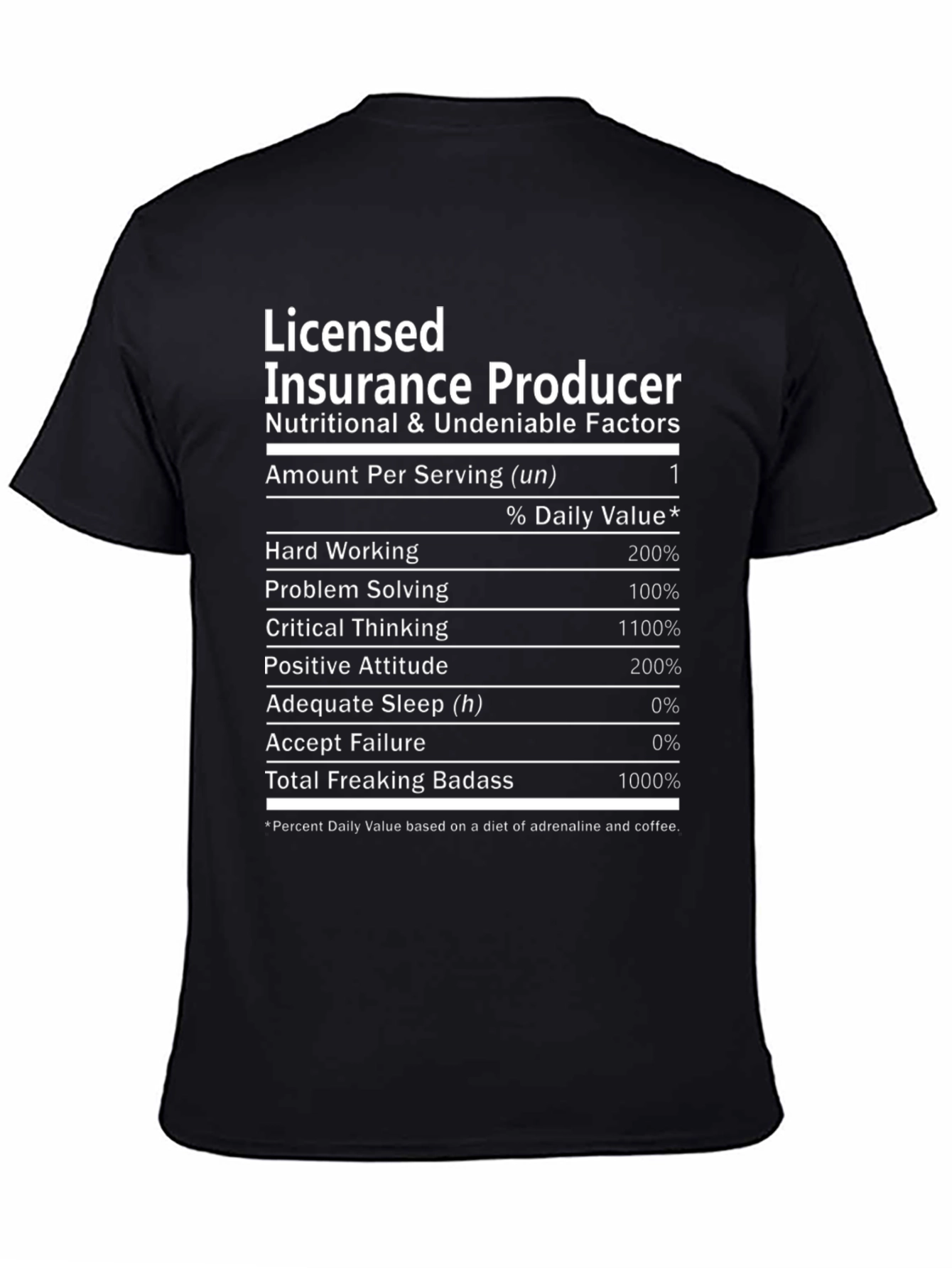 Licensed Insurance Producer T-Shirt - Nutrition Facts