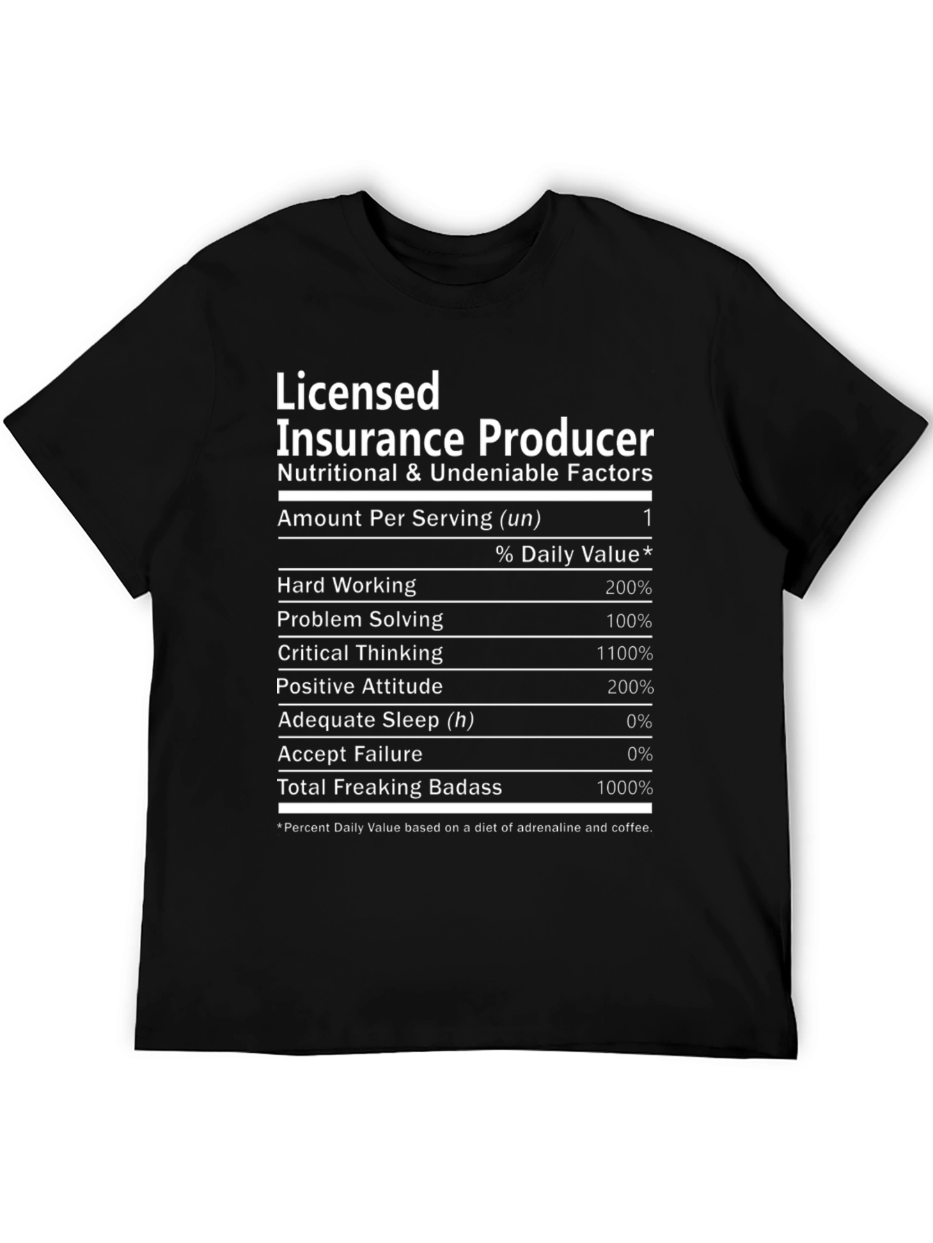 Licensed Insurance Producer T-Shirt - Nutrition Facts