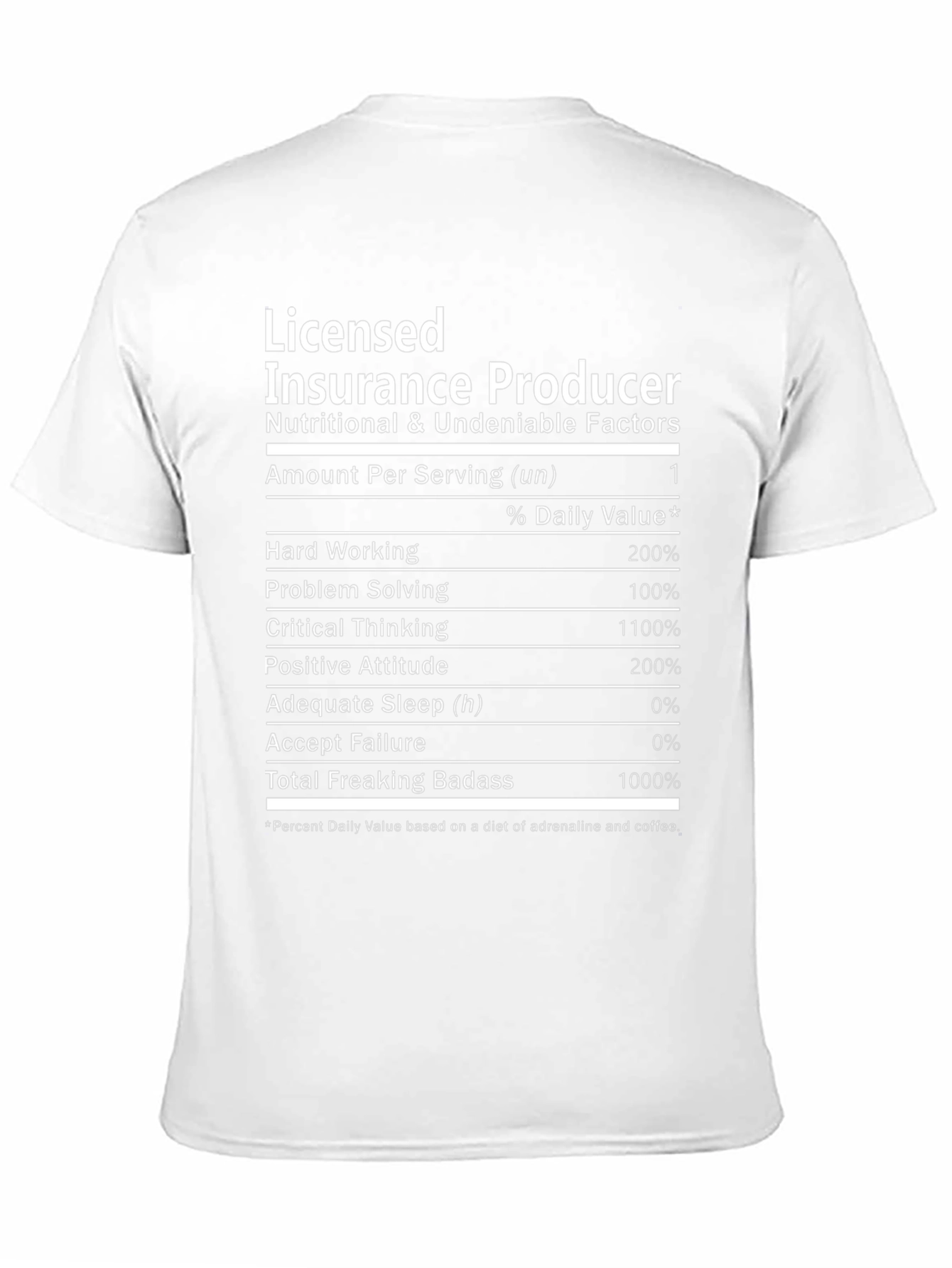 Licensed Insurance Producer T-Shirt - Nutrition Facts