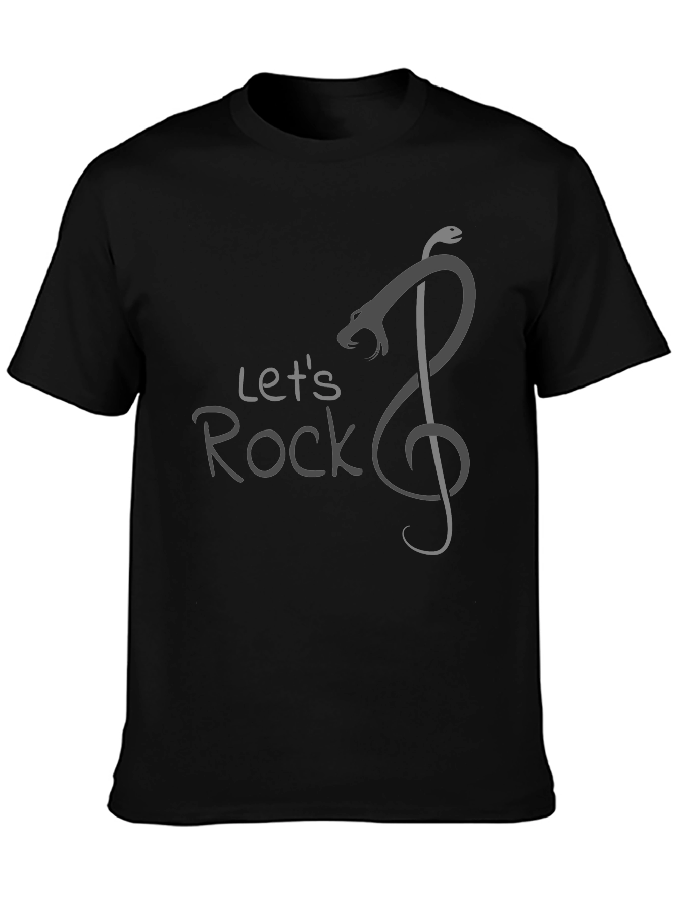 Lets Rock T-Shirt Snake Music Treble Clef Mens Black
