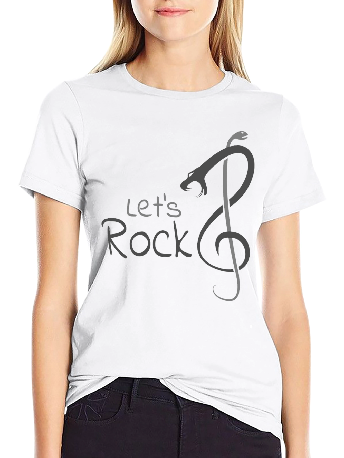 Lets Rock T-Shirt Snake Music Treble Clef Mens Black
