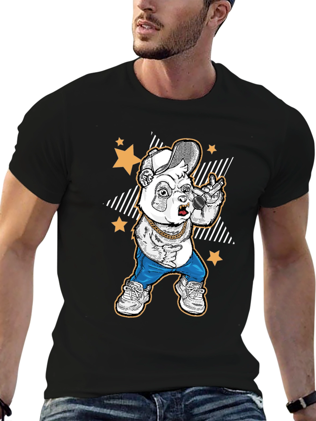 Cool Panda Rapper Graphic T-Shirt