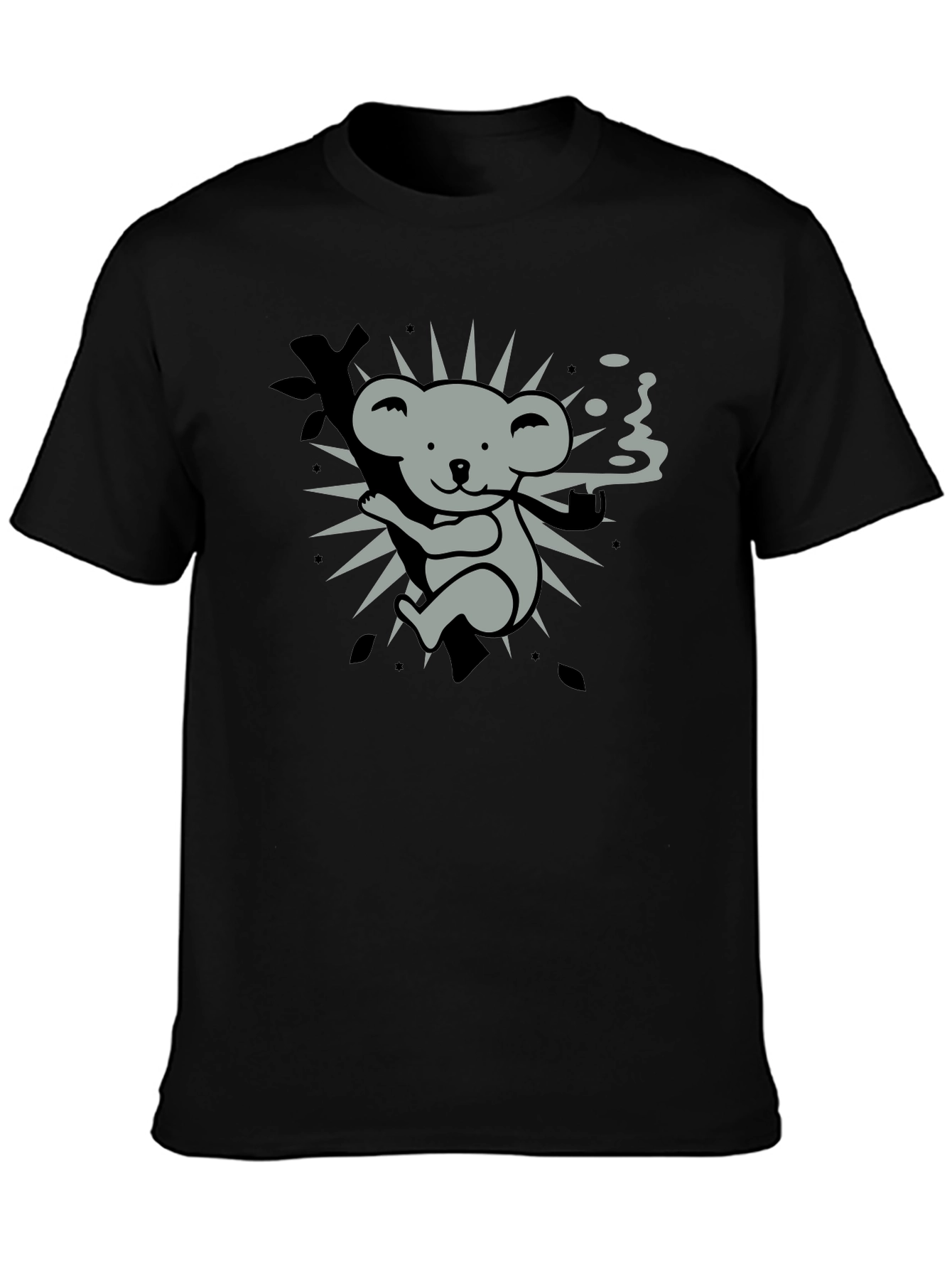Smoking Koala Graphic Tee - Black Cotton T-Shirt