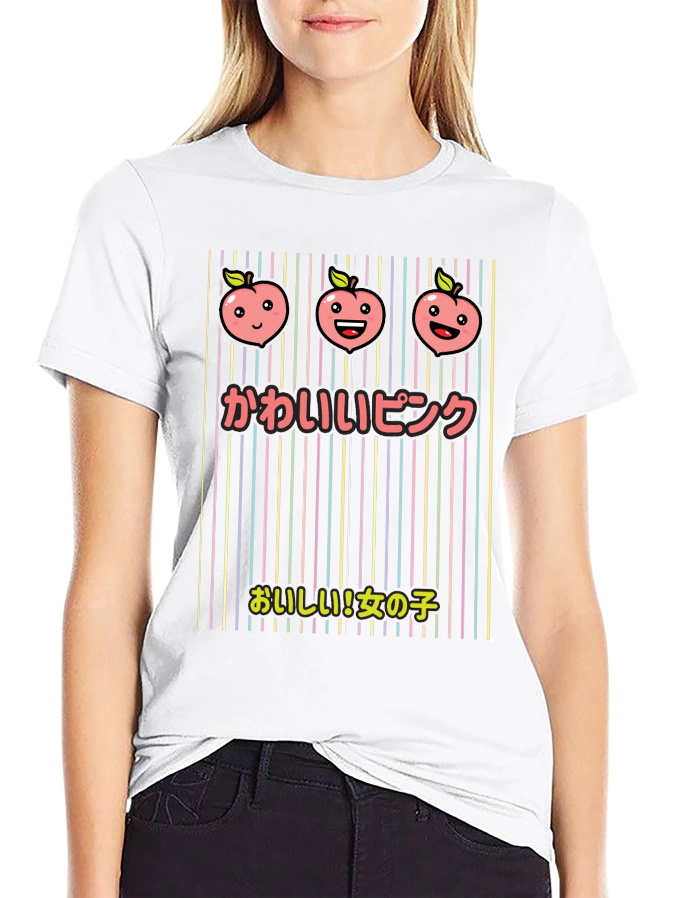Kawaii Pink T-Shirt with Peach Design