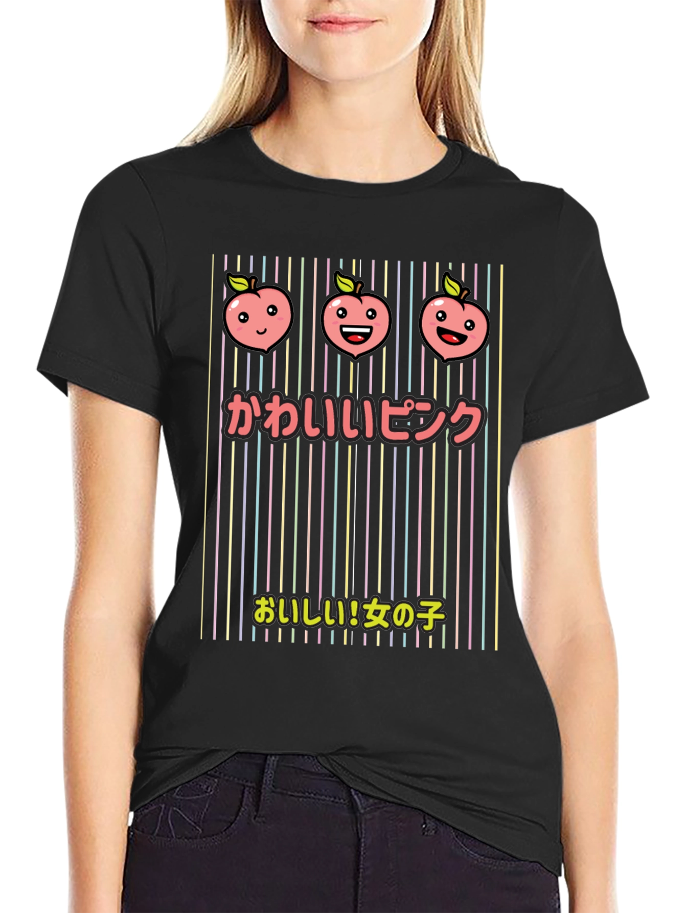 Kawaii Pink T-Shirt with Peach Design