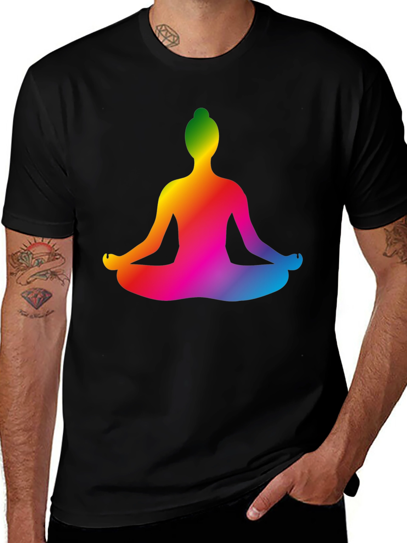 Rainbow Yoga Pose Graphic Black T-Shirt