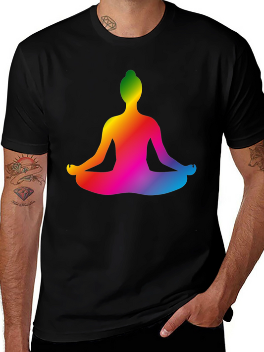 Rainbow Yoga Pose Graphic Black T-Shirt