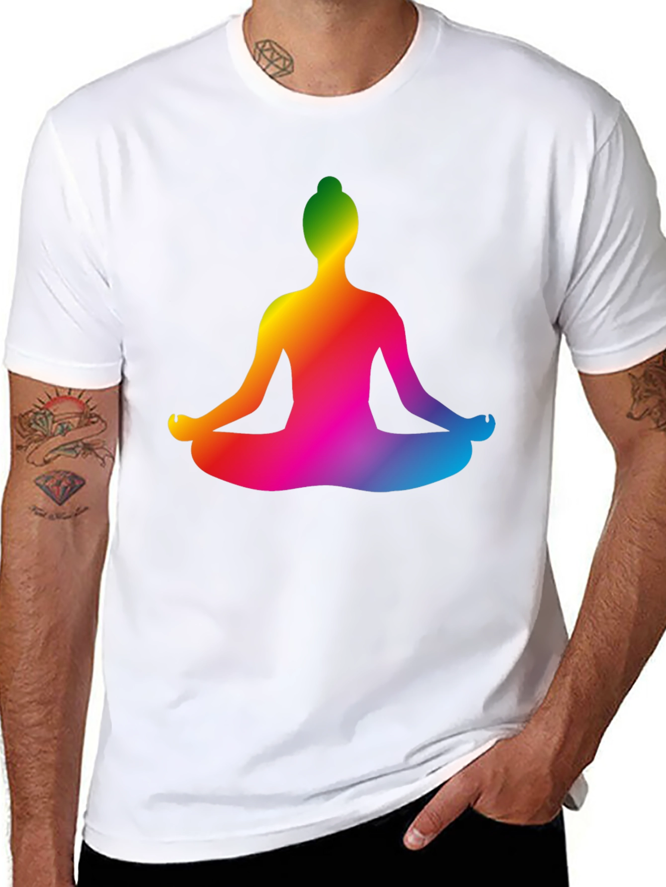 Rainbow Yoga Pose Graphic Black T-Shirt