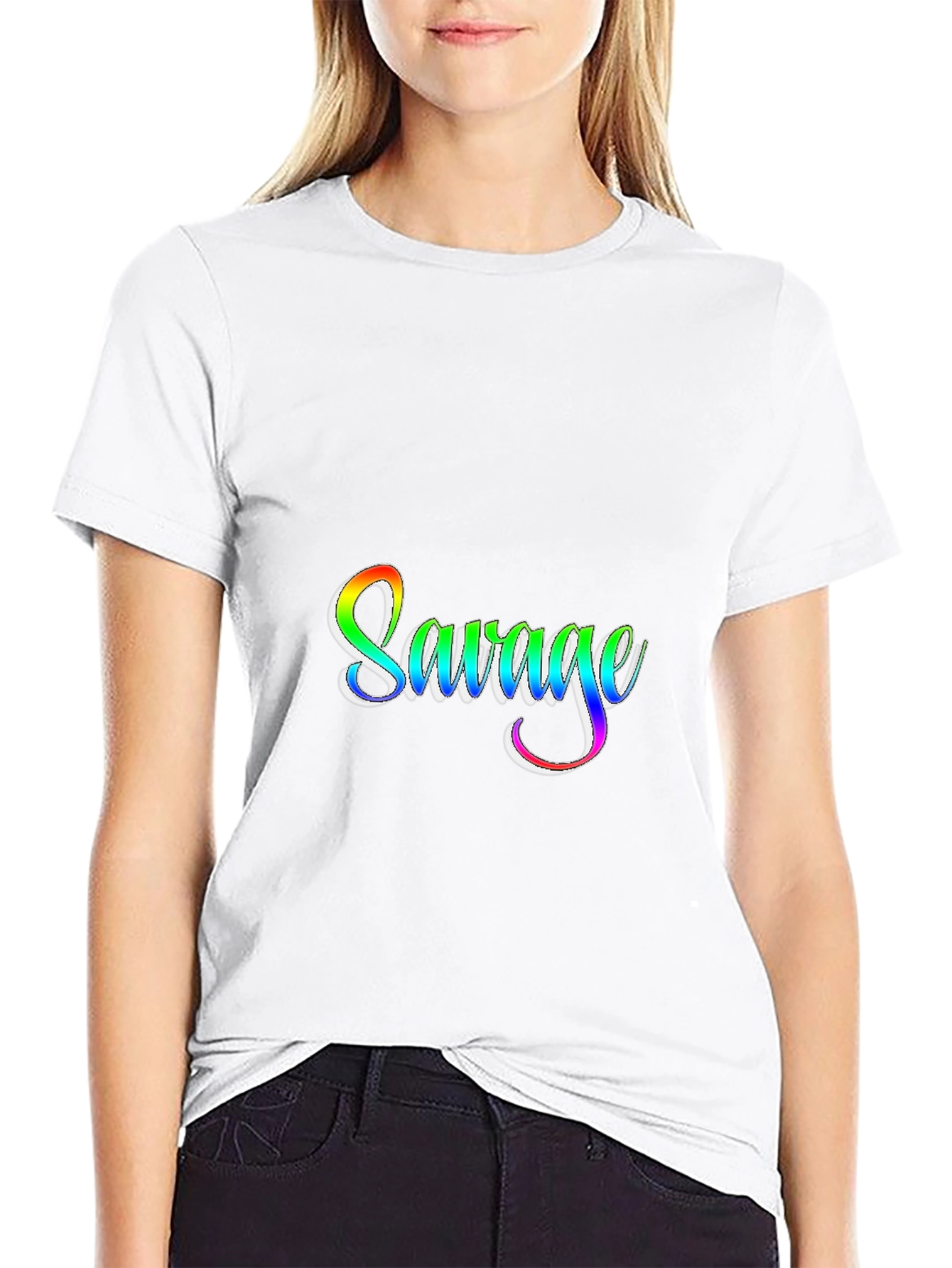 Mens Black T-Shirt with Rainbow Savage Graphic