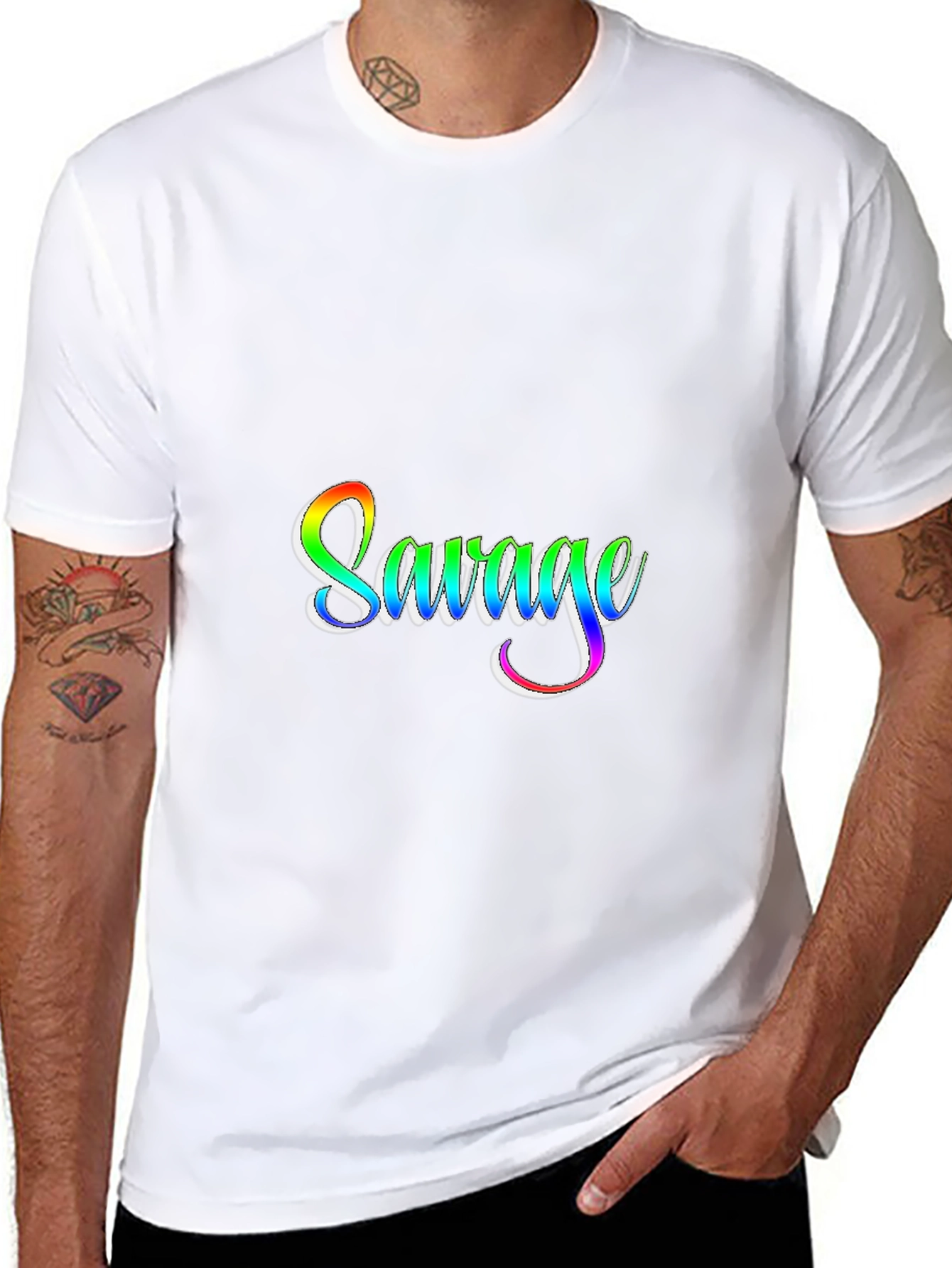Mens Black T-Shirt with Rainbow Savage Graphic
