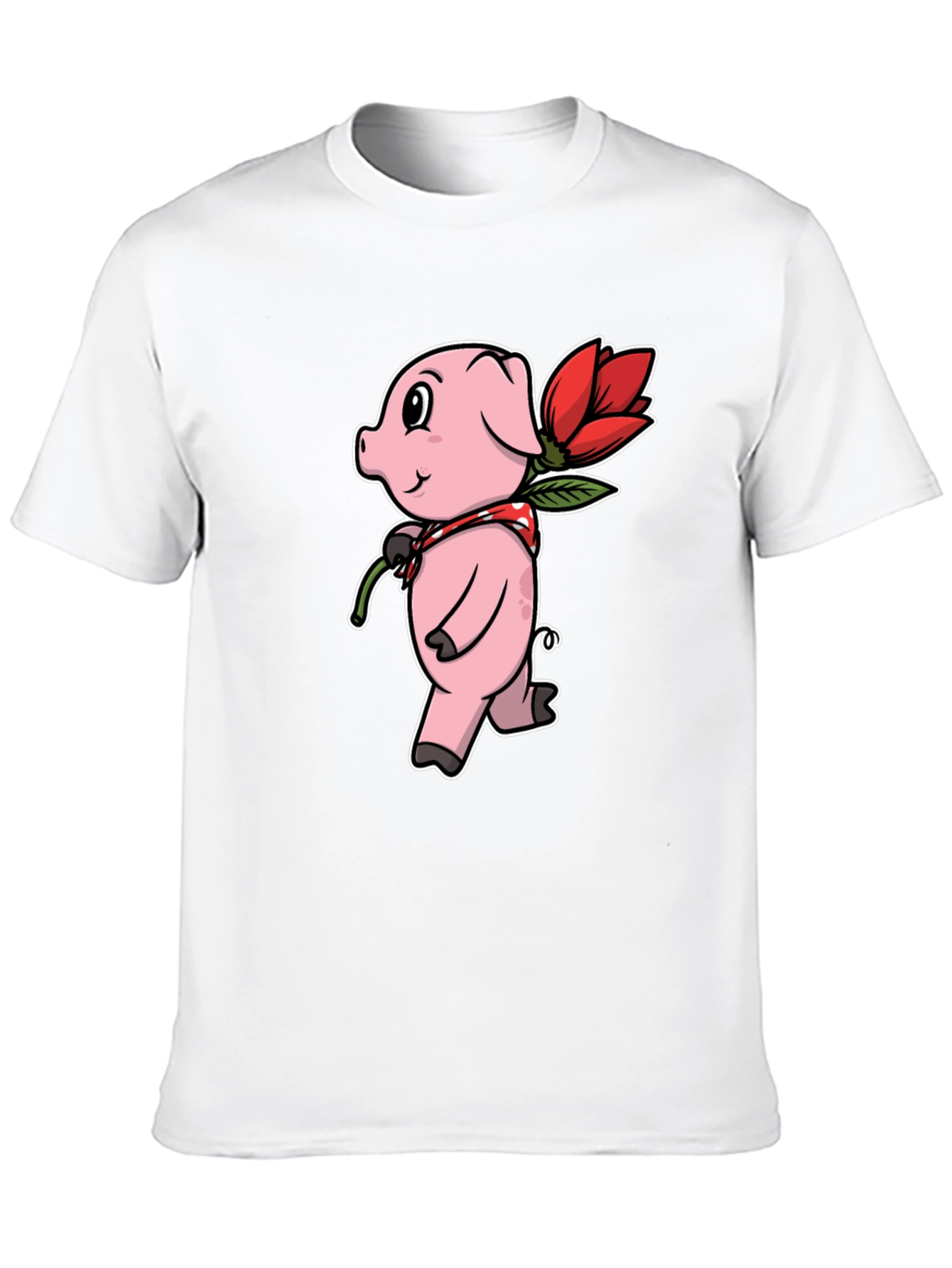 Cute Pig with Flower Graphic Tee