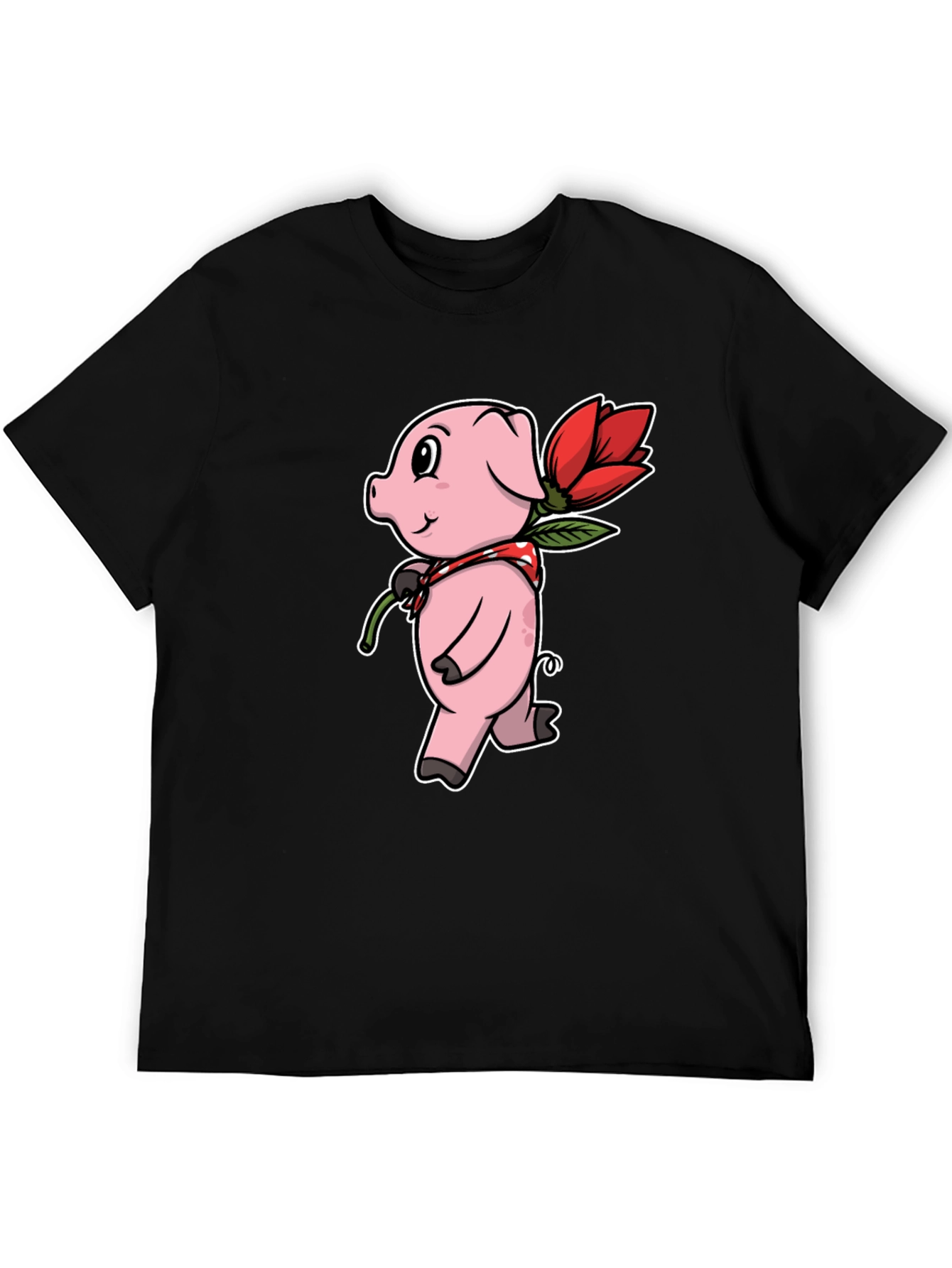 Cute Pig with Flower Graphic Tee