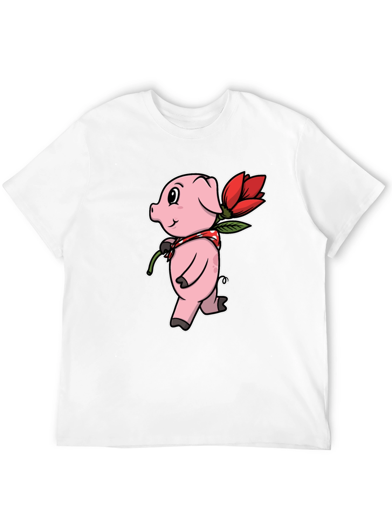 Cute Pig with Flower Graphic Tee