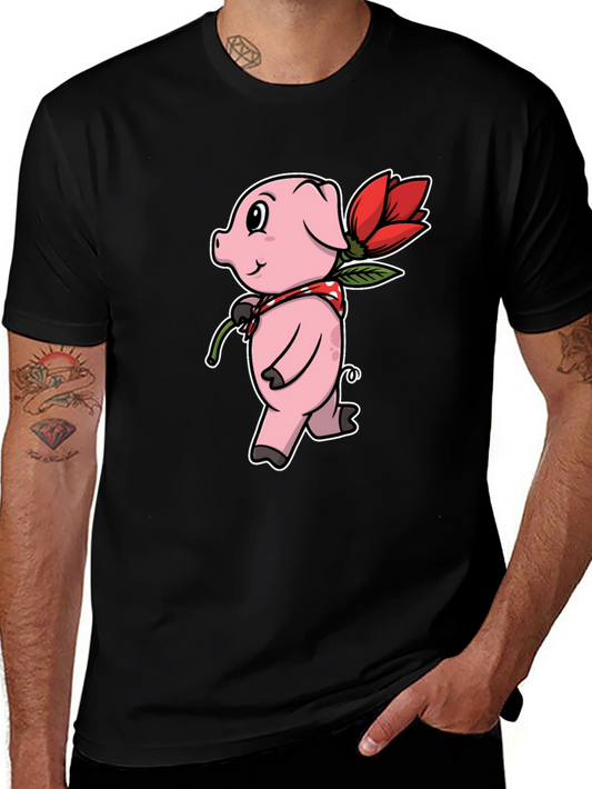 Cute Pig with Flower Graphic Tee