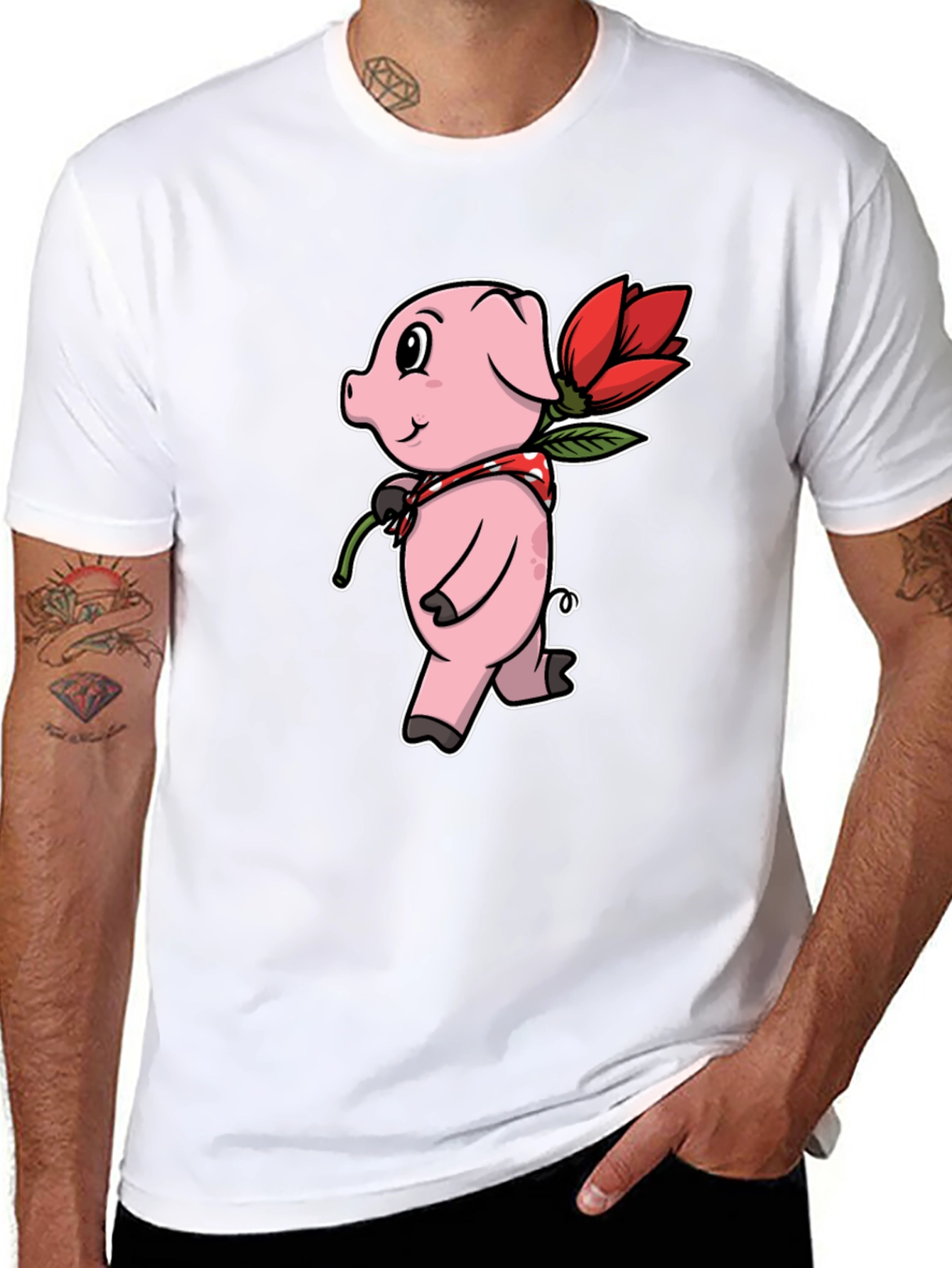 Cute Pig with Flower Graphic Tee