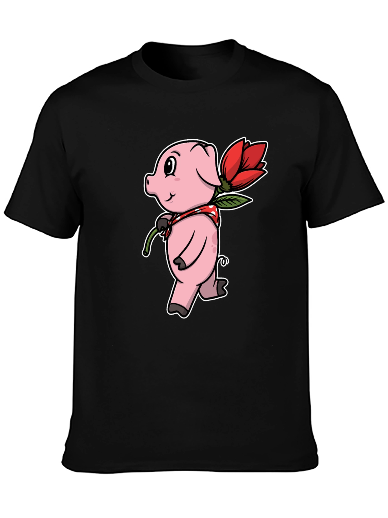 Cute Pig with Flower Graphic Tee