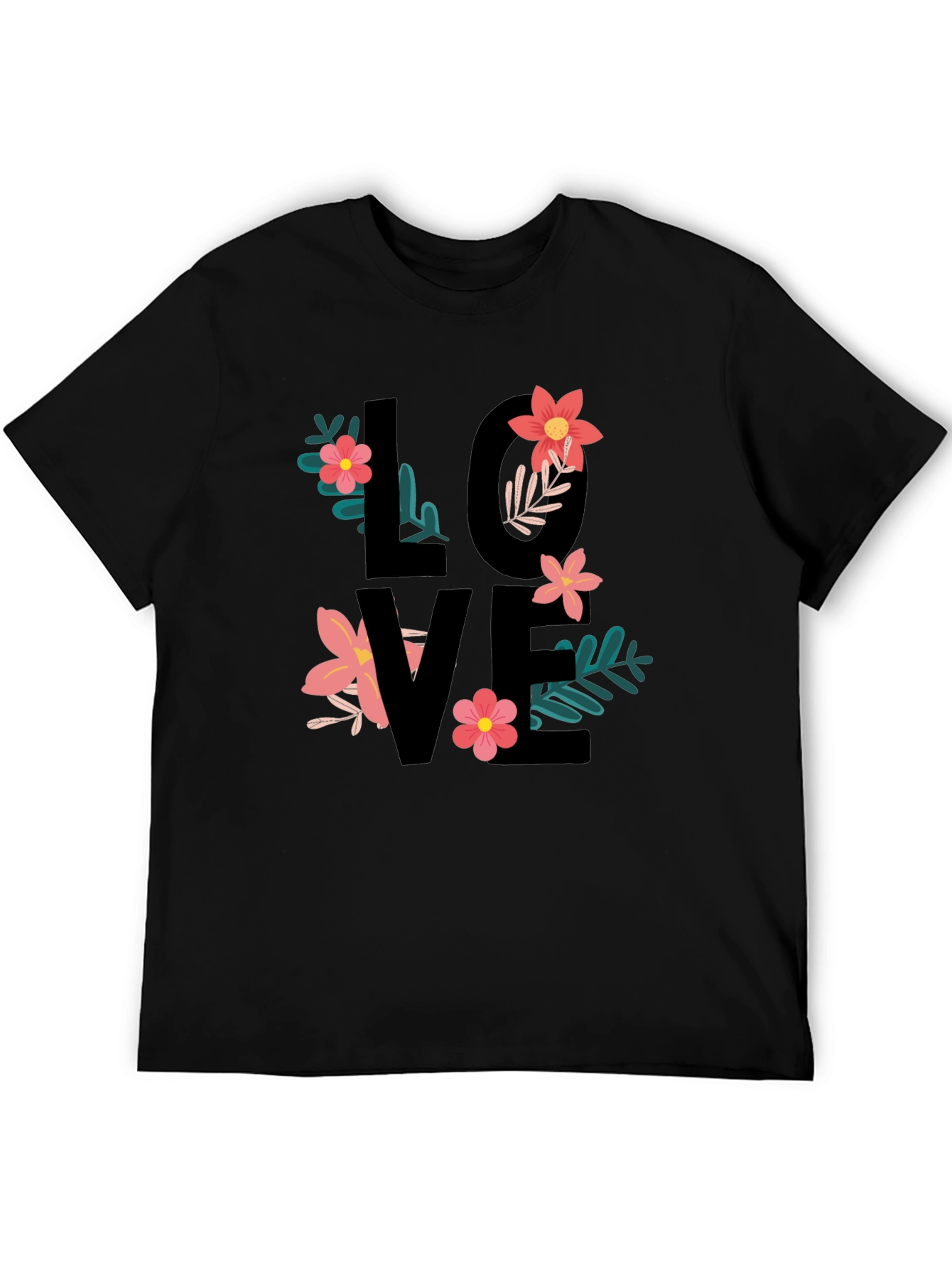 Floral Love T-Shirt - Black Graphic Tee