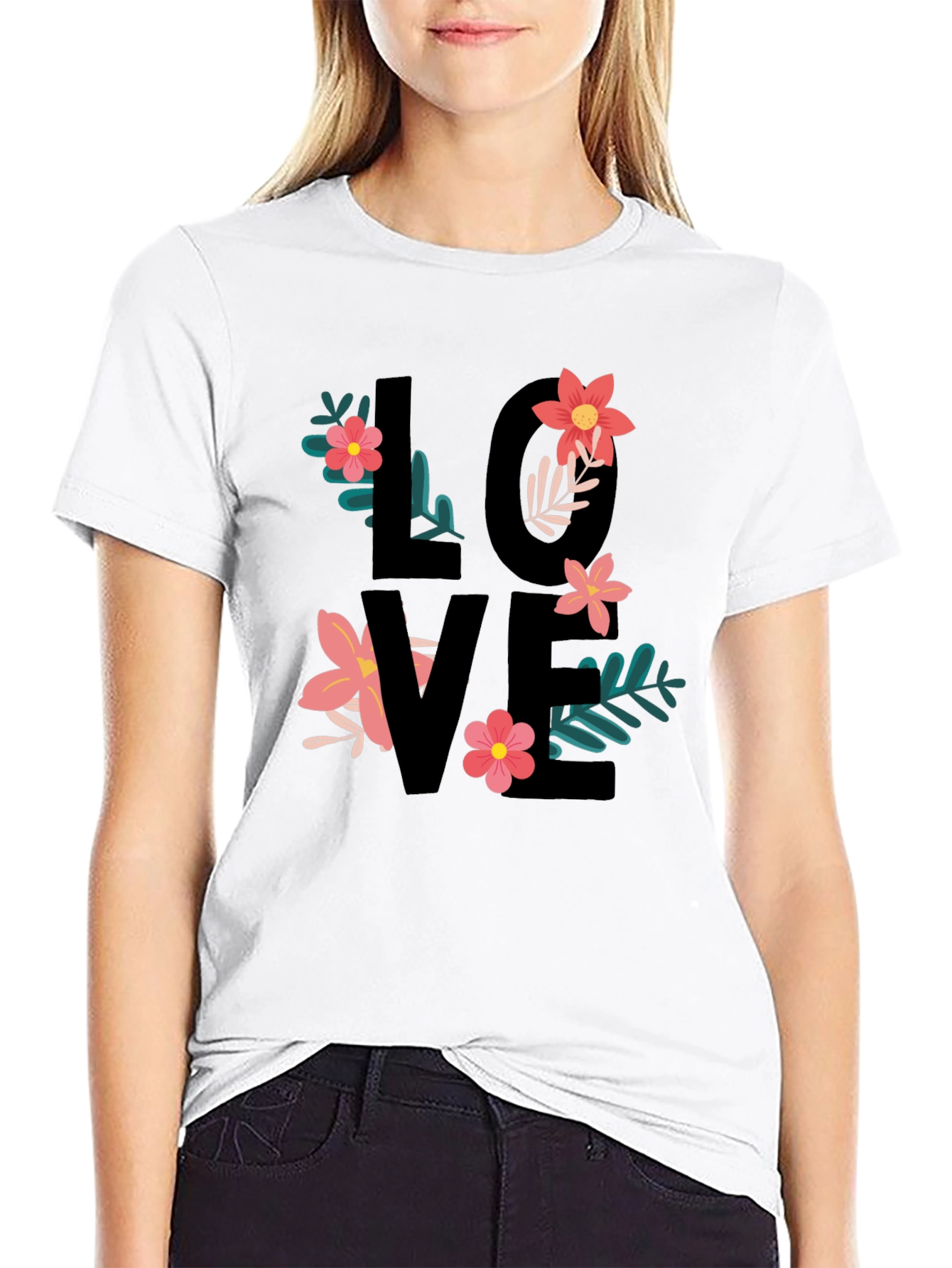 Floral Love T-Shirt - Black Graphic Tee