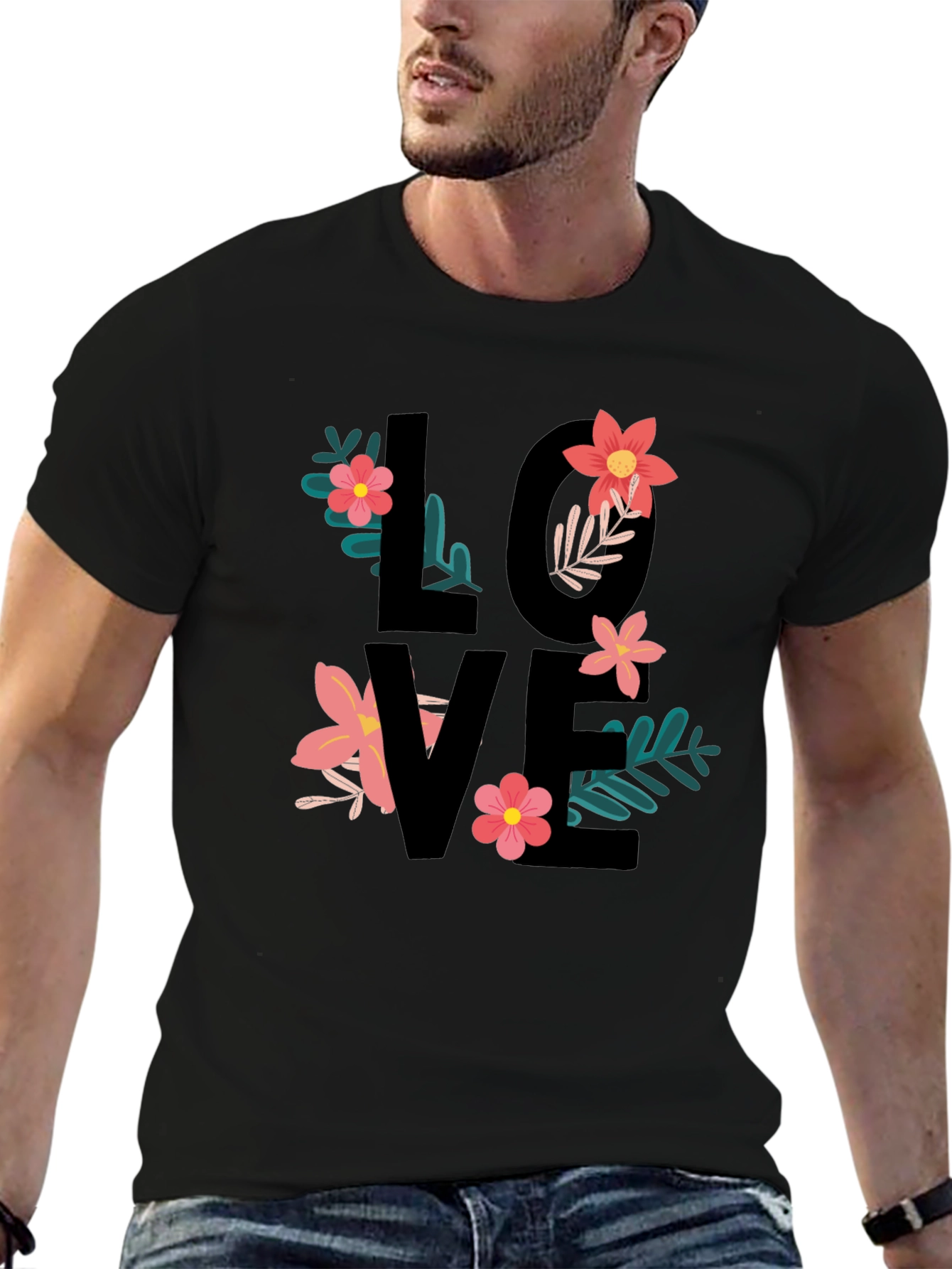 Floral Love T-Shirt - Black Graphic Tee