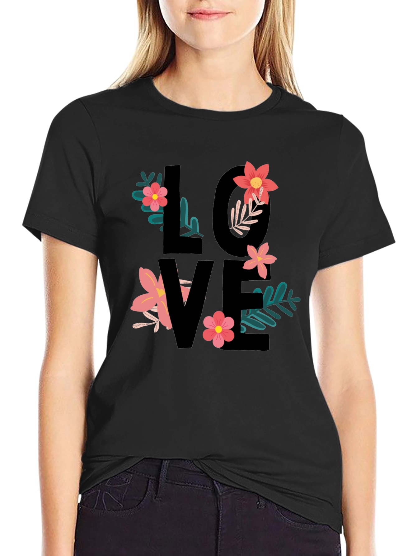 Floral Love T-Shirt - Black Graphic Tee