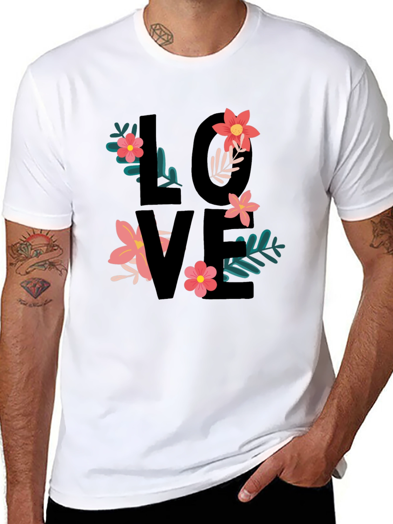Floral Love T-Shirt - Black Graphic Tee