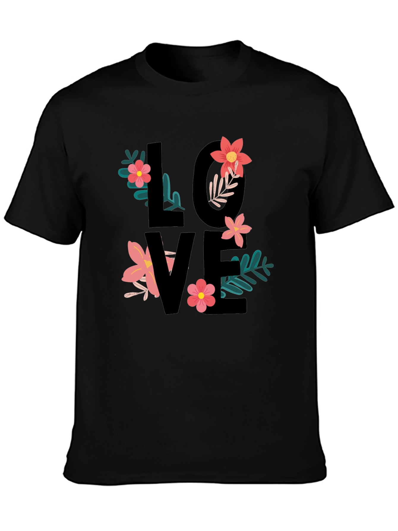 Floral Love T-Shirt - Black Graphic Tee