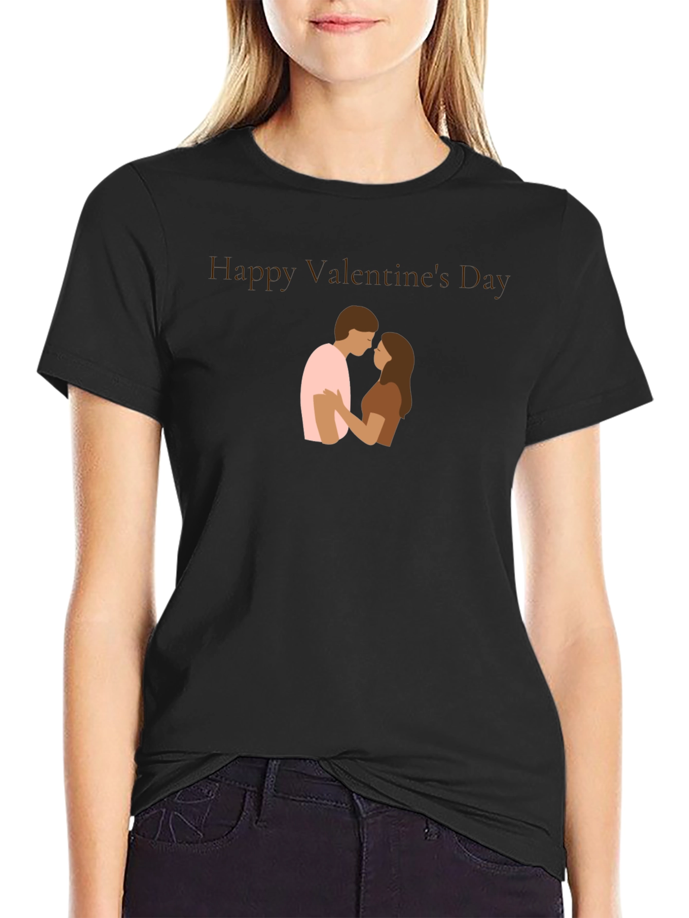 Valentines Day Couple Graphic Black T-Shirt