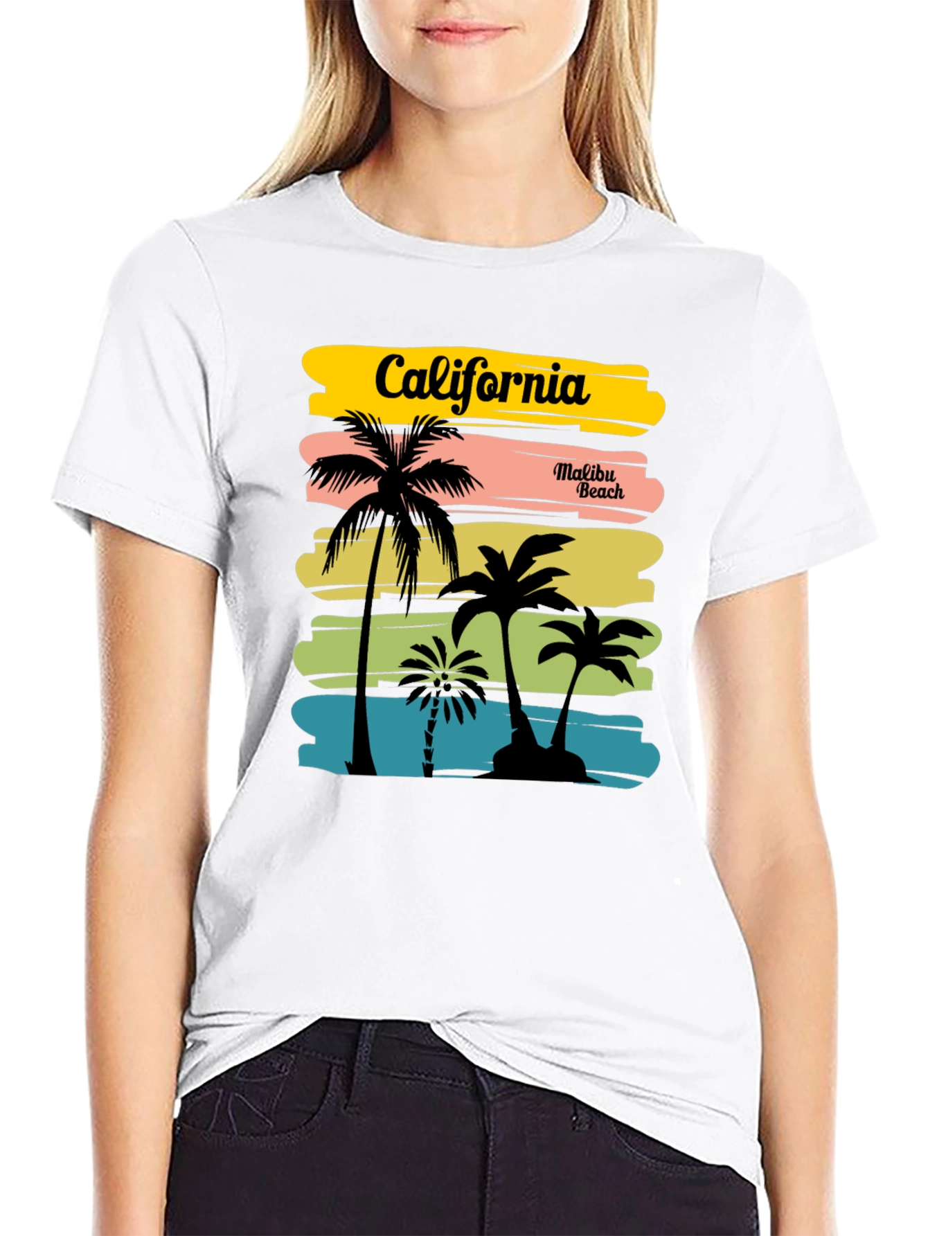 California Malibu Beach Graphic T-Shirt - Black