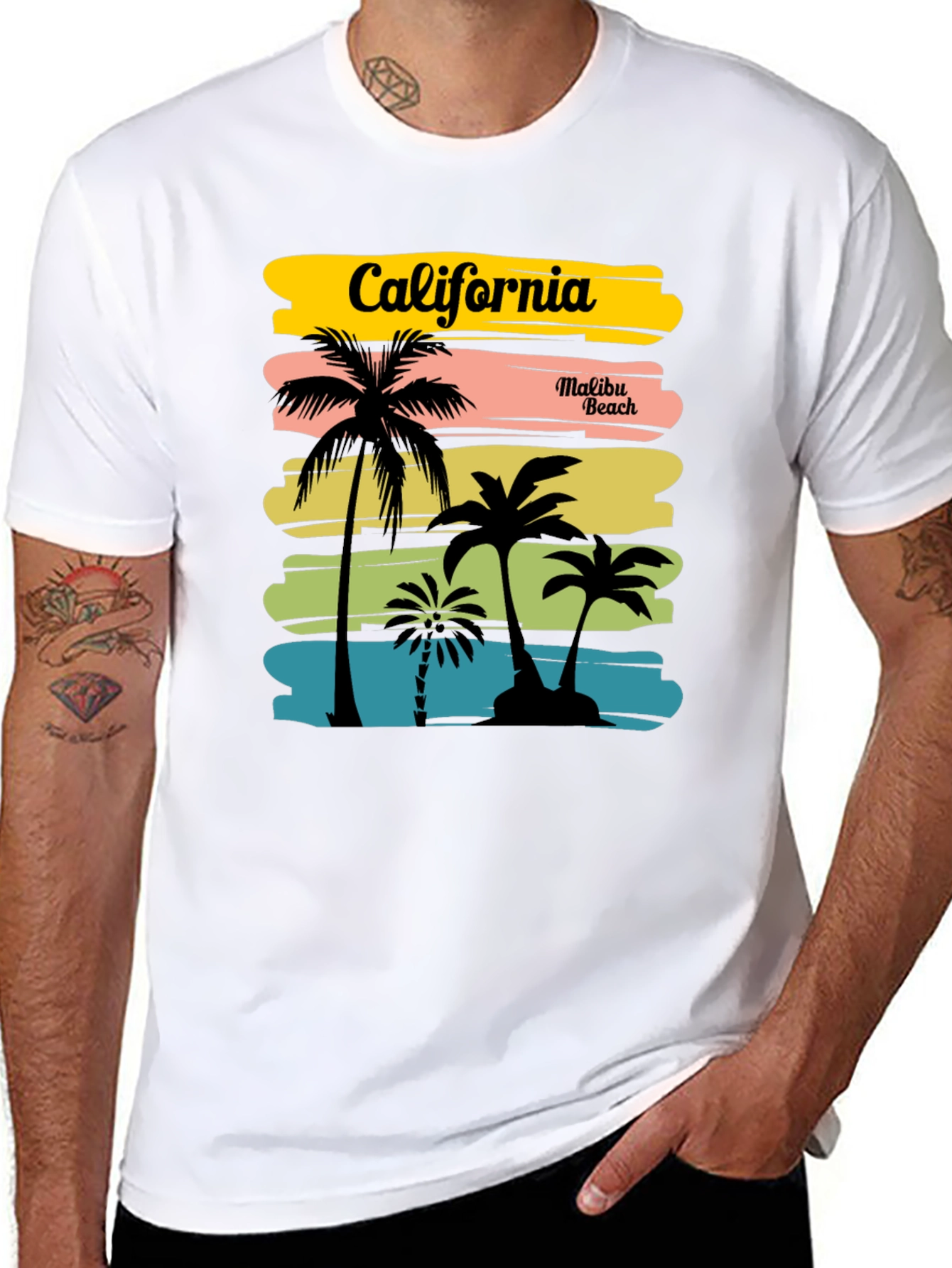 California Malibu Beach Graphic T-Shirt - Black