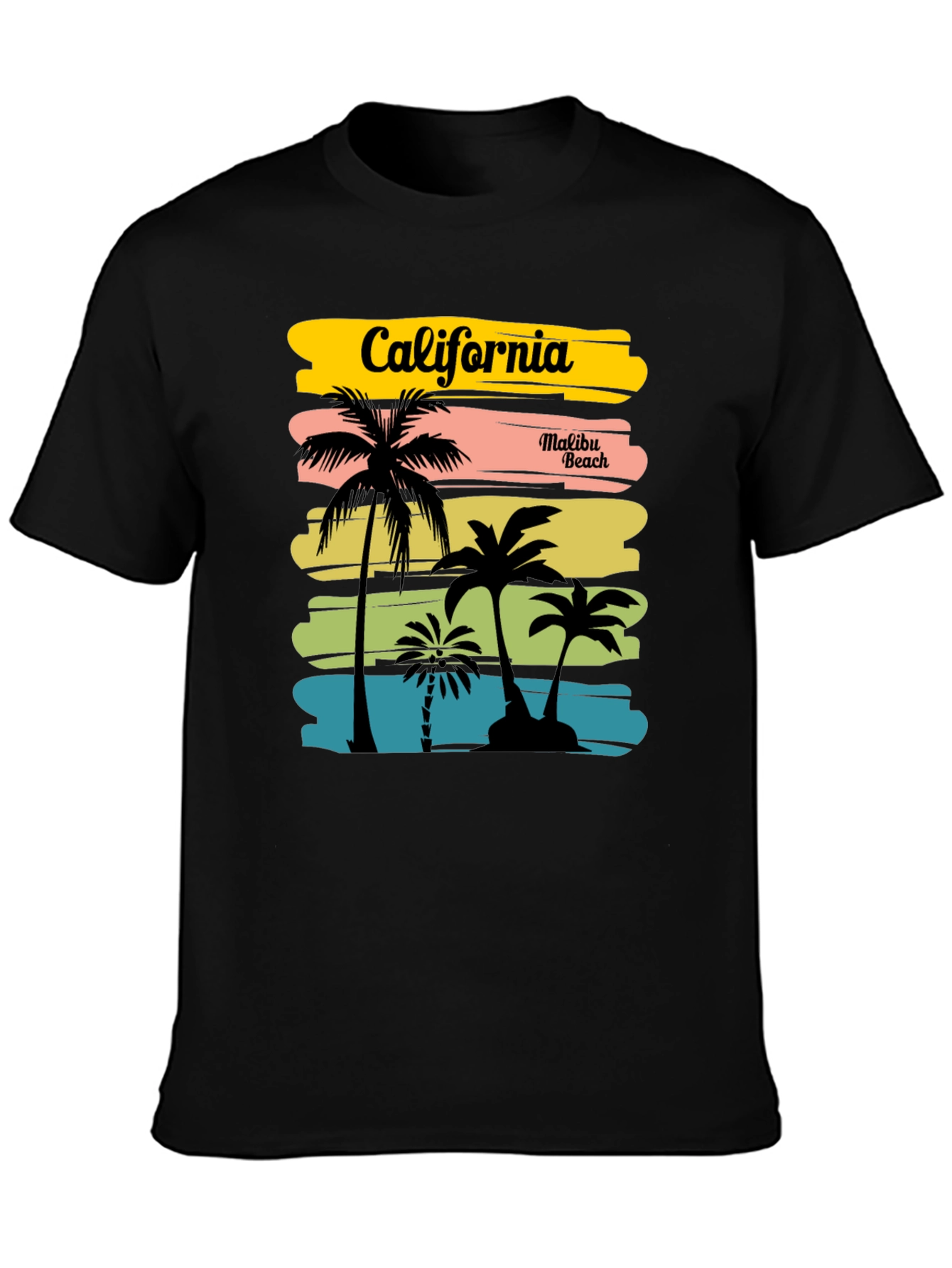 California Malibu Beach Graphic T-Shirt - Black
