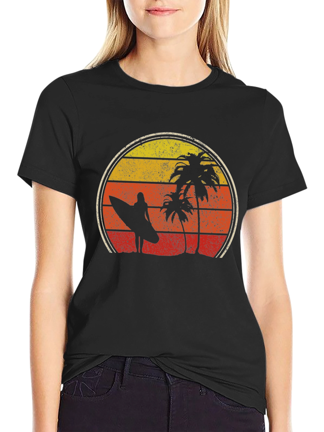 Retro Sunset Beach Surfer Graphic Tee