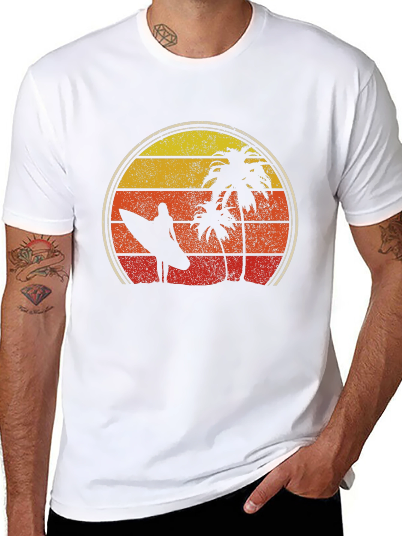 Retro Sunset Beach Surfer Graphic Tee