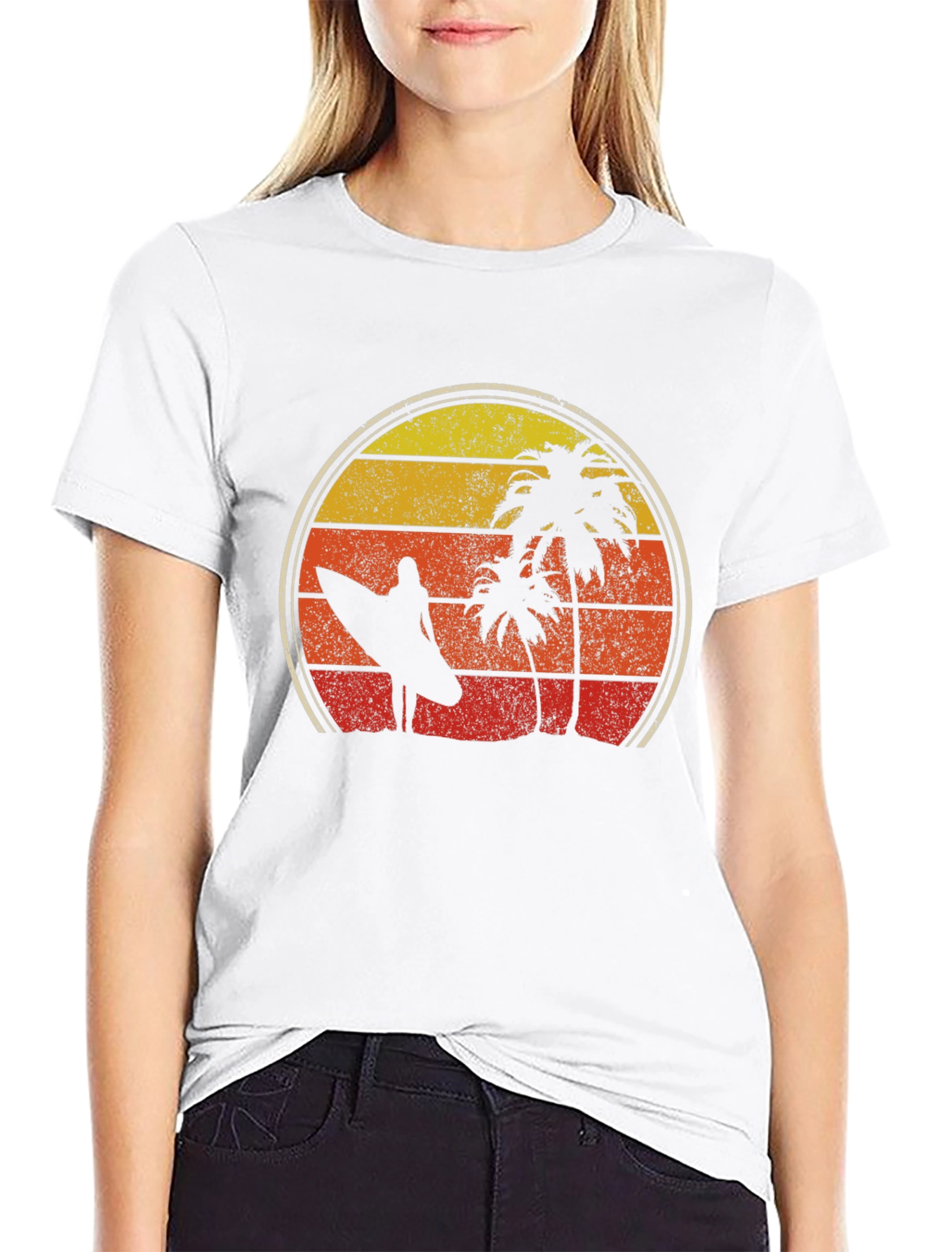 Retro Sunset Beach Surfer Graphic Tee