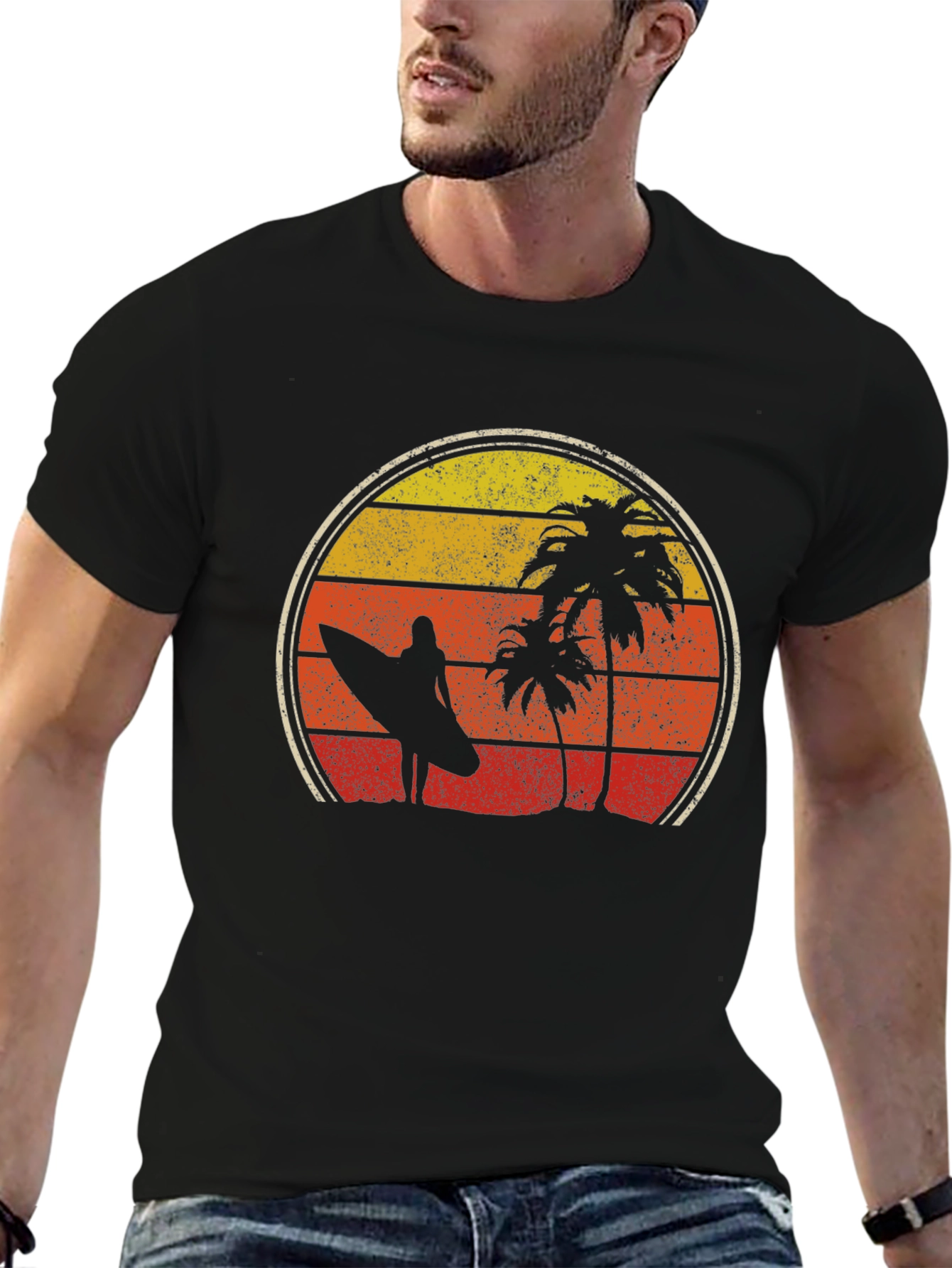 Retro Sunset Beach Surfer Graphic Tee